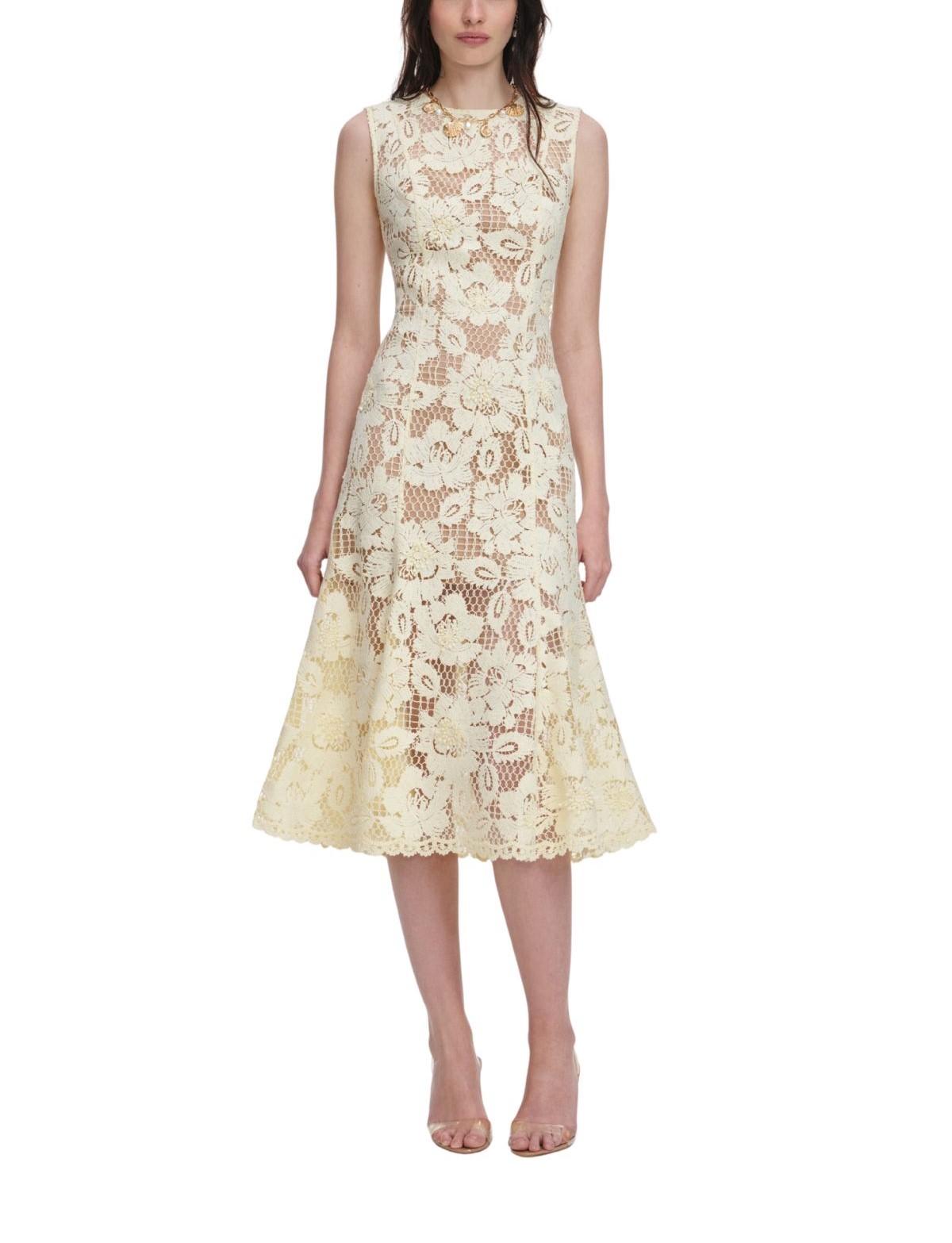 Abito midi in pizzo crochet giallo 094M YELLOW SELF PORTRAIT 