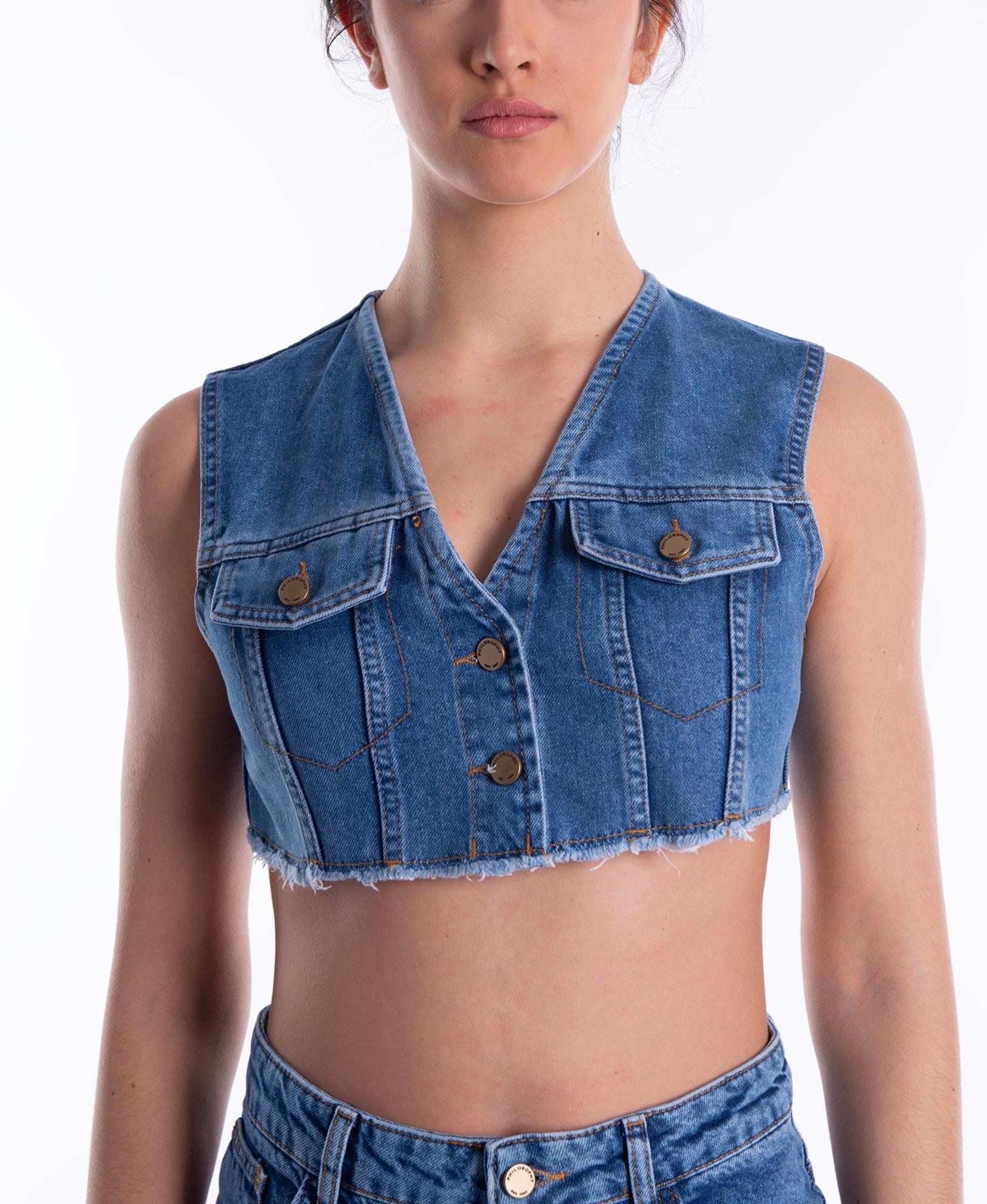 Gilet crop in denim 1001 0730 J PHILOSOPHY 