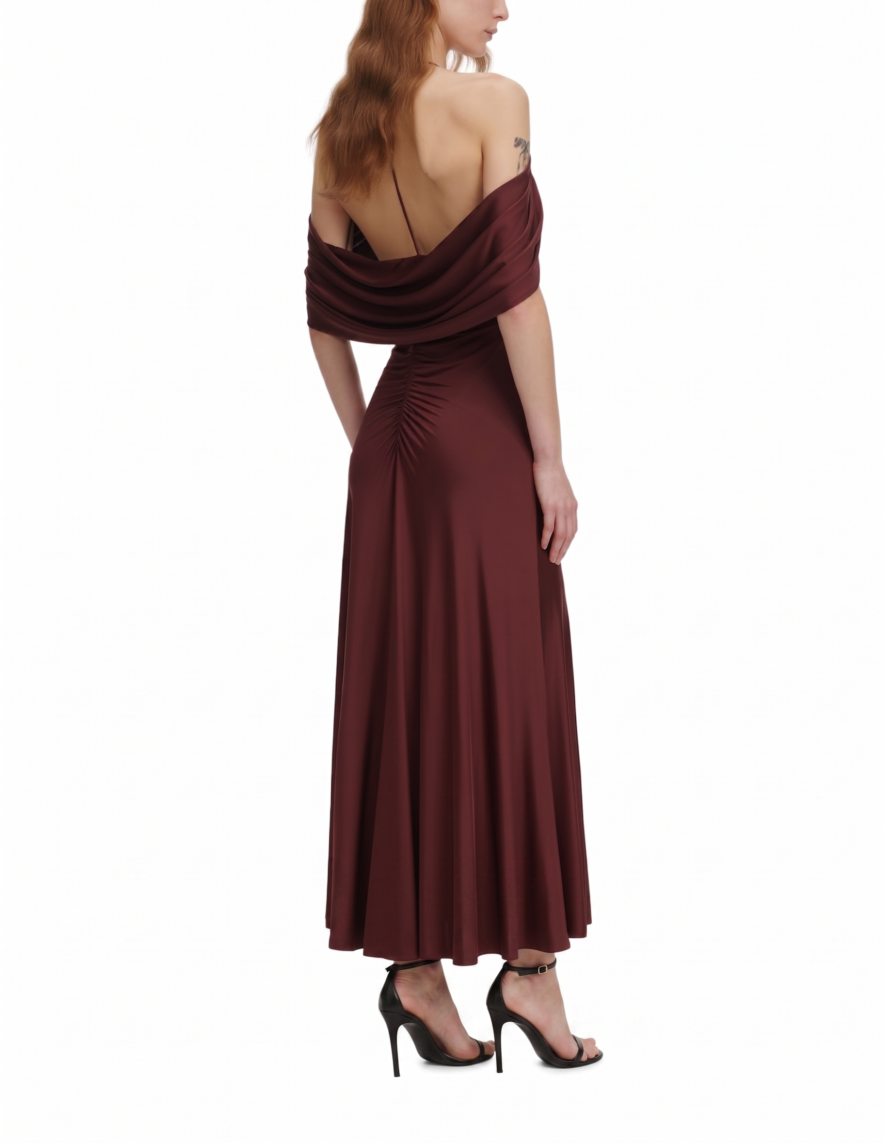 Abito midi in jersey marrone drappeggiato 161M BROWN SELF PORTRAIT 