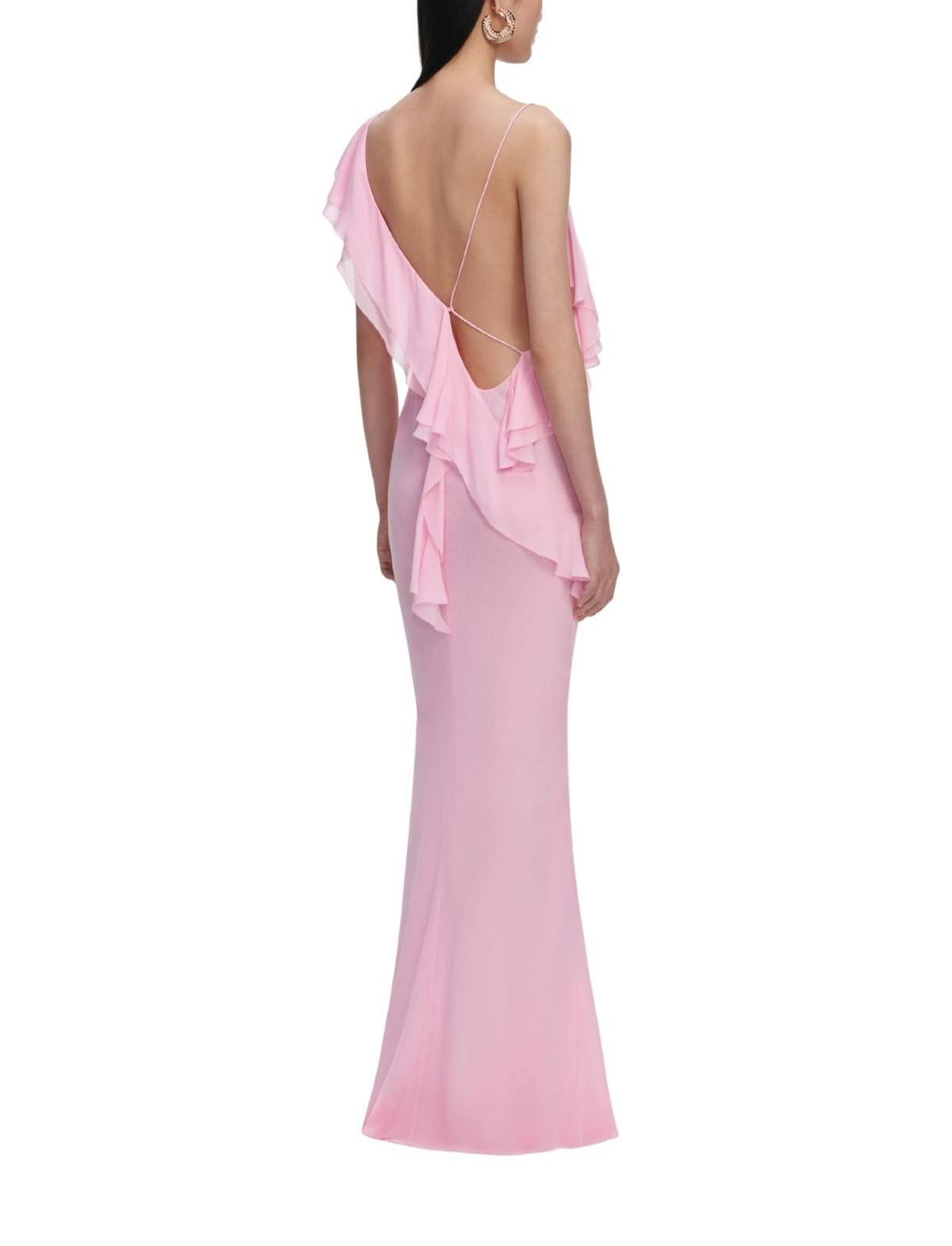 Abito lungo con volant in georgette rosa. 272XP PINK SELF PORTRAIT 