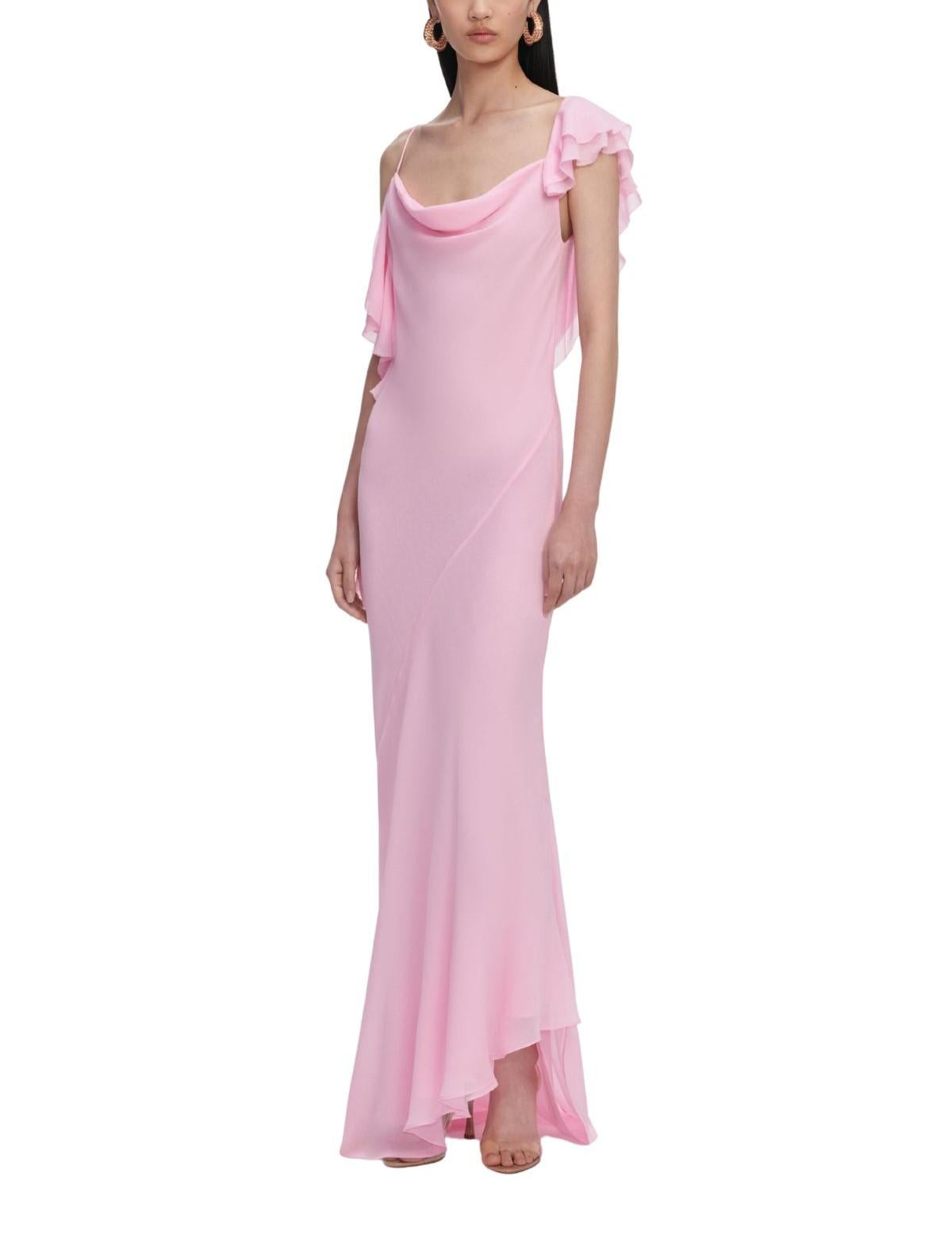 Abito lungo con volant in georgette rosa. 272XP PINK SELF PORTRAIT 