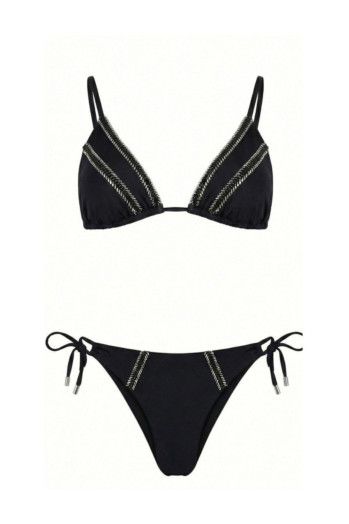 Bikini triangolo con perline e brasiliana V6125S NERO MIss bikini 