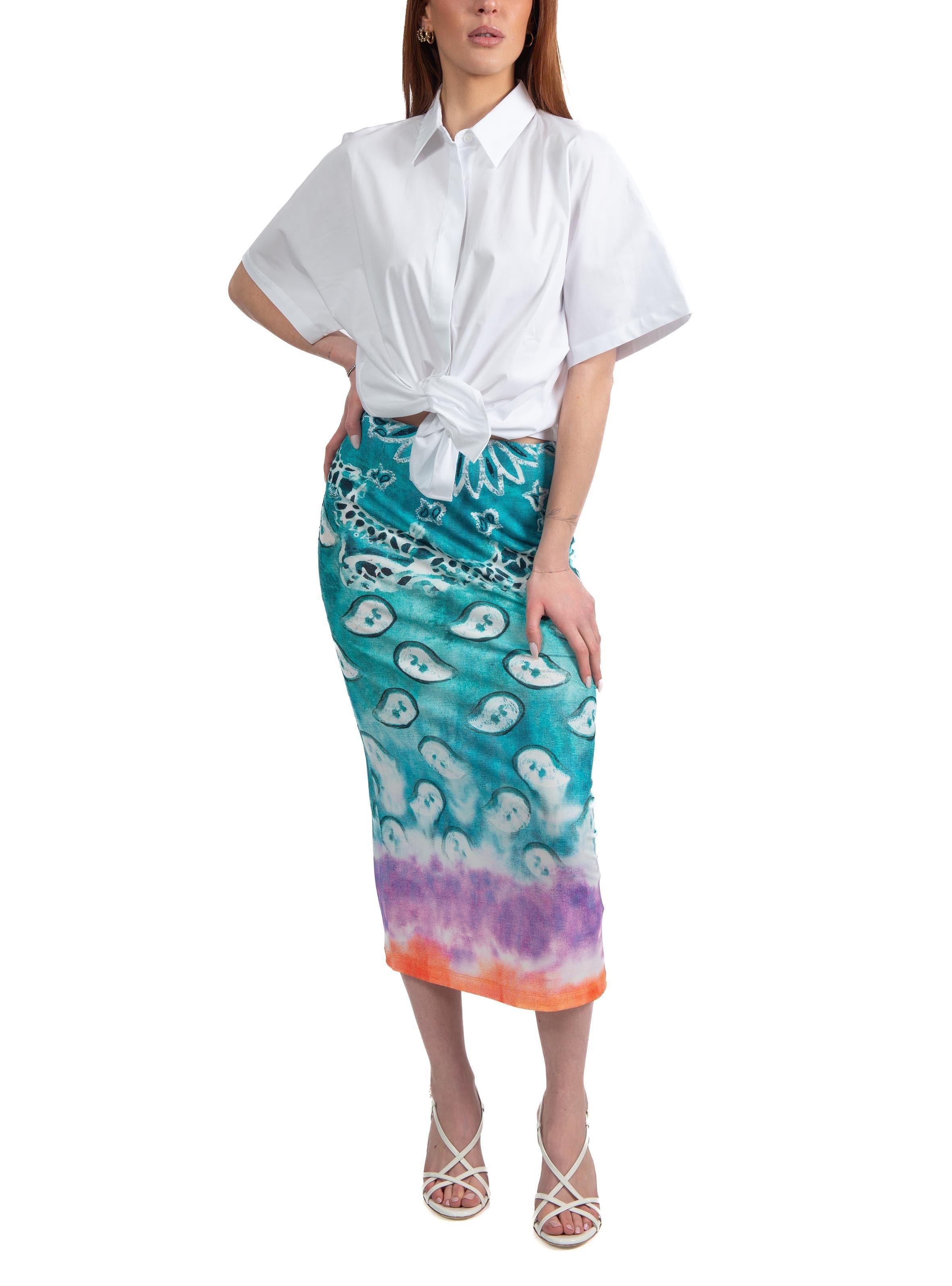 Gonna longuette stampa tie dye Stella Jean. JG454 STAMPA TIE DYE STELLA JEAN 