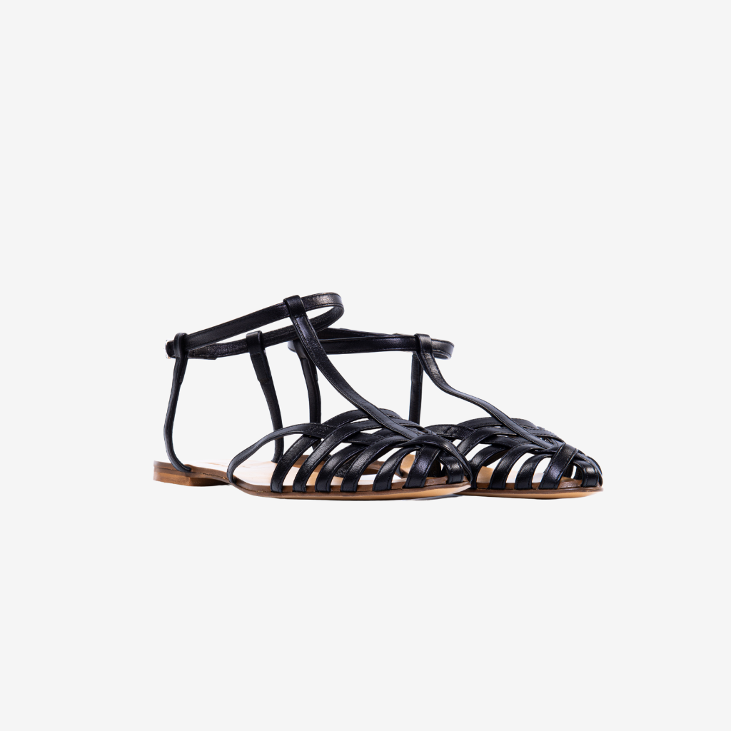 Sandalo flat in pelle nera. 512 N ANNA F 