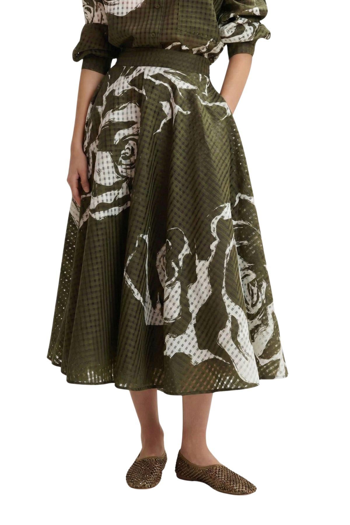 Gonna ruota fantasia verde JANGO OLIVE ESSENTIEL ANTWERP 