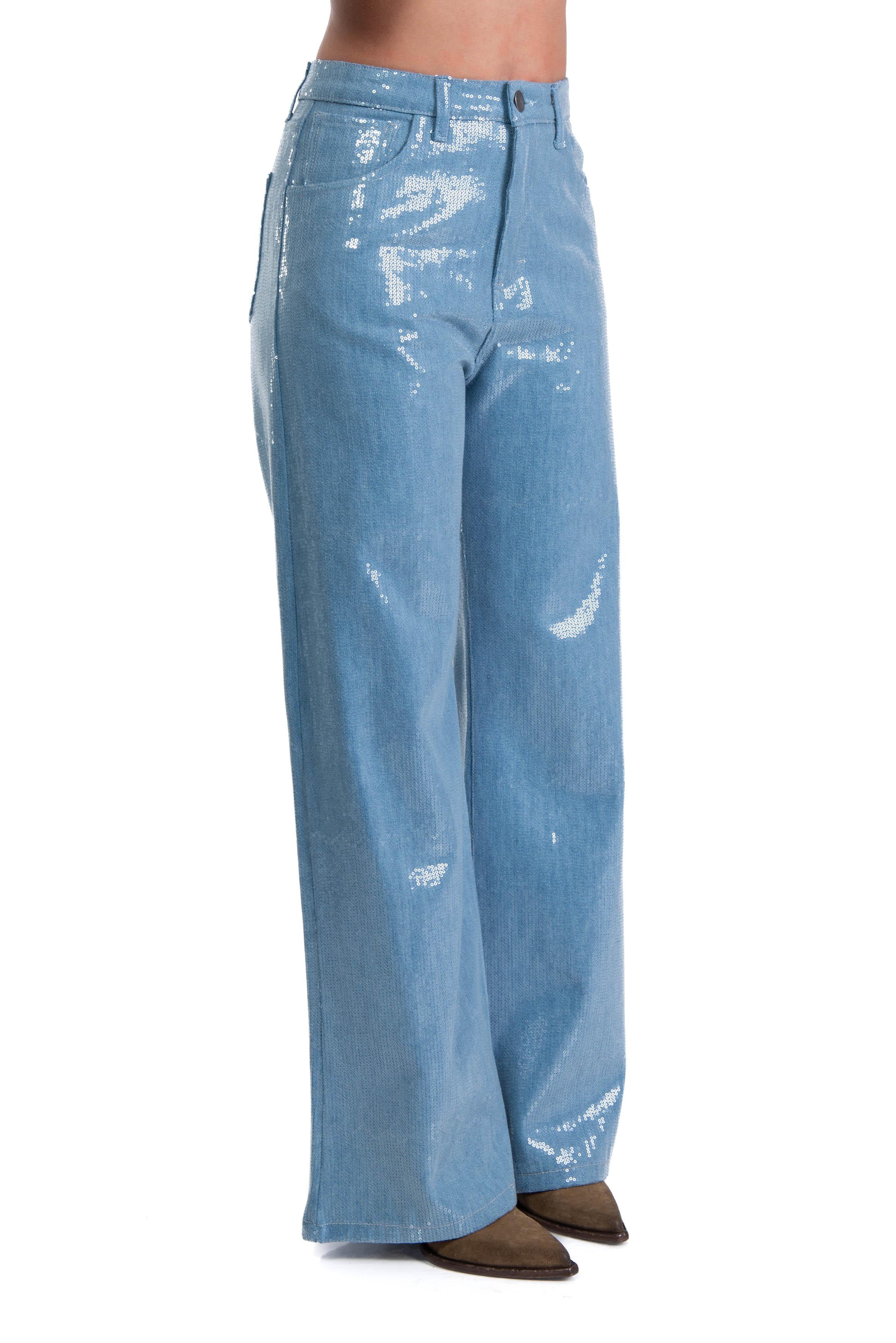 Jeans palazzo  paillettes celeste 40824-40 DENIM ACQUA FEDERICA TOSI 