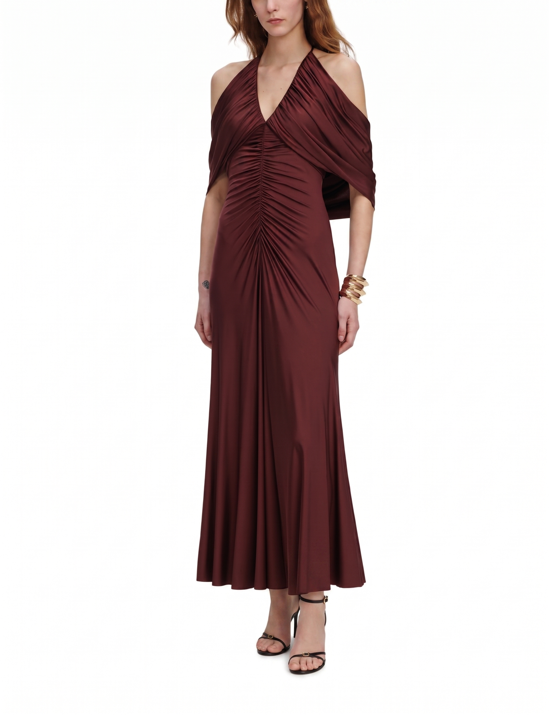 Abito midi in jersey marrone drappeggiato 161M BROWN SELF PORTRAIT 