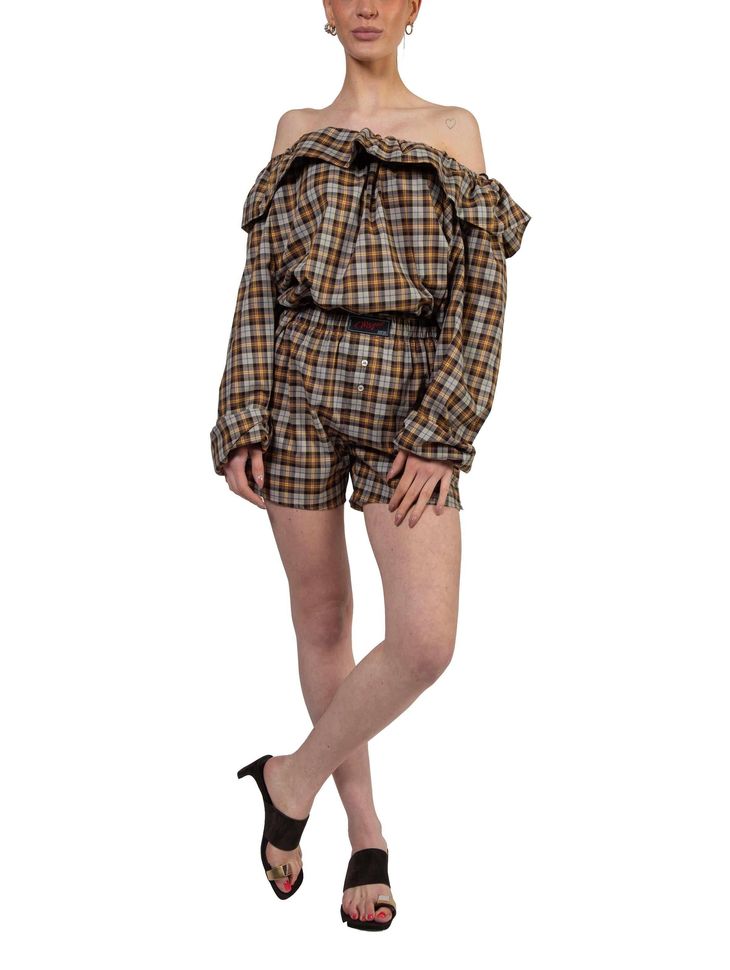 Blusa arricciata a quadri 4042MDM04 BROWN MSGM 