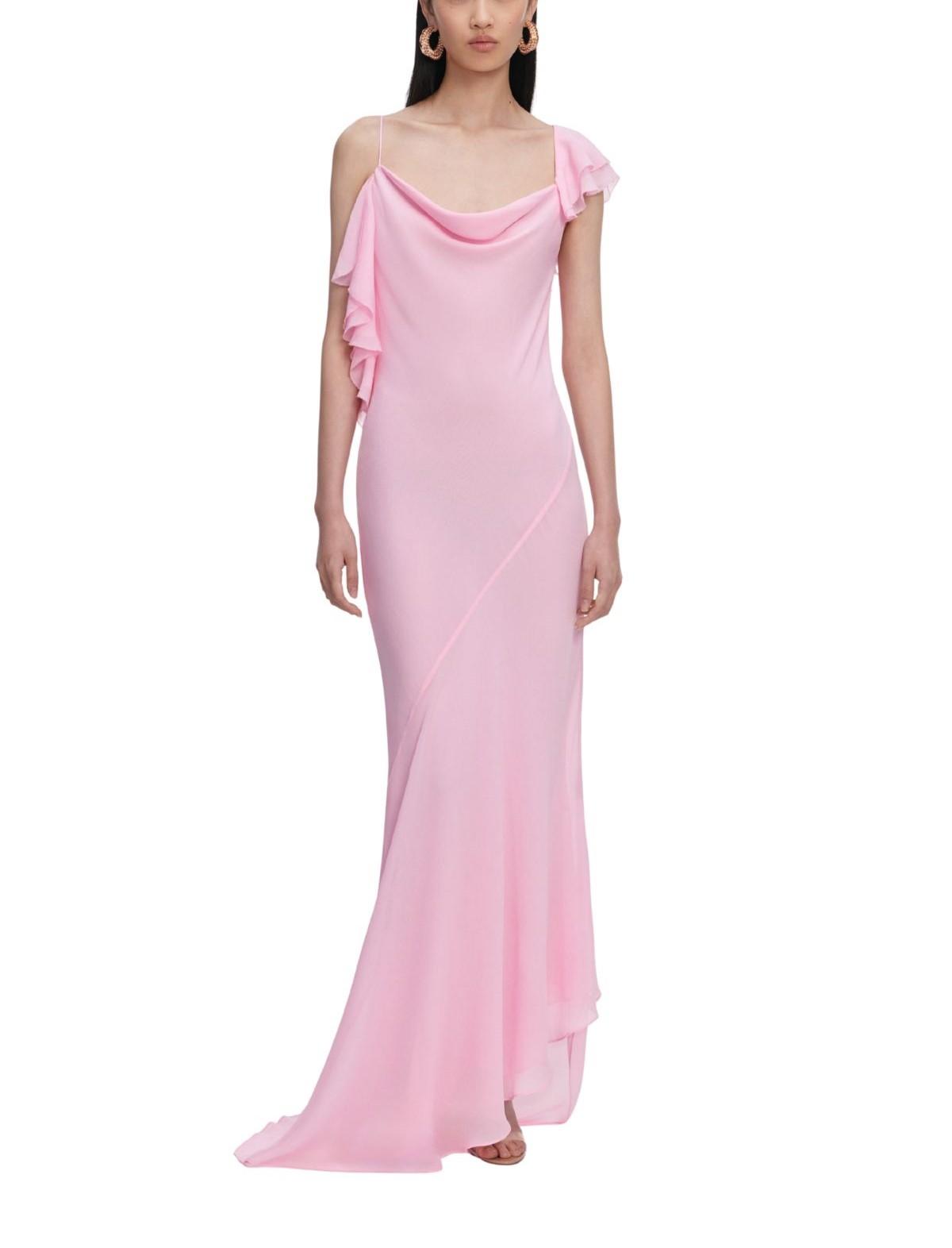 Abito lungo con volant in georgette rosa. 272XP PINK SELF PORTRAIT 