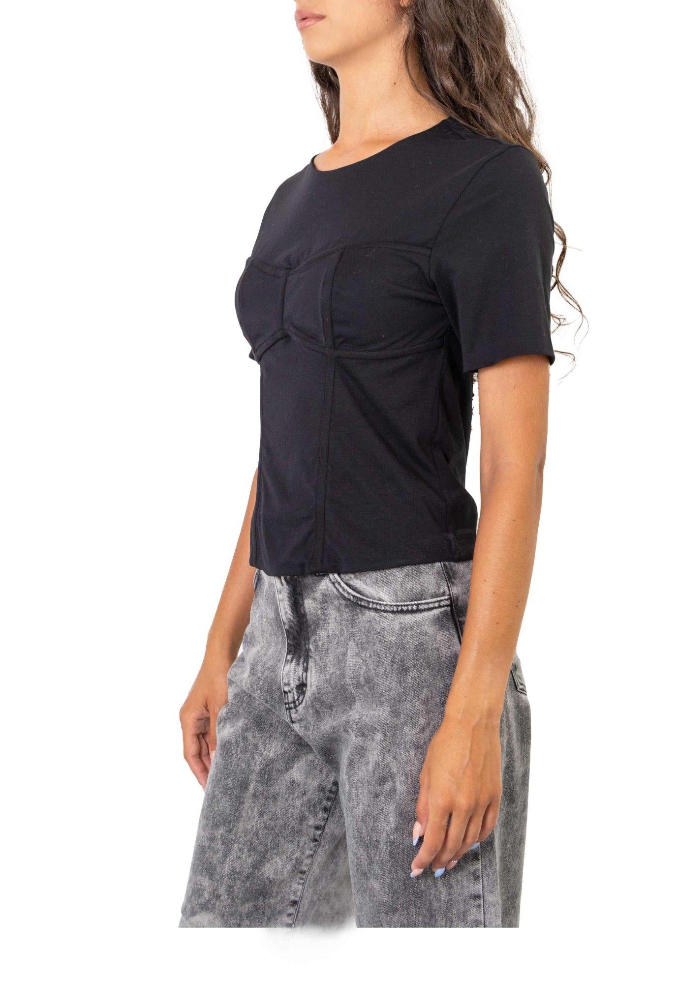 T-shirt nera con dettaglio corsetto TS186 B FEDERICA TOSI 