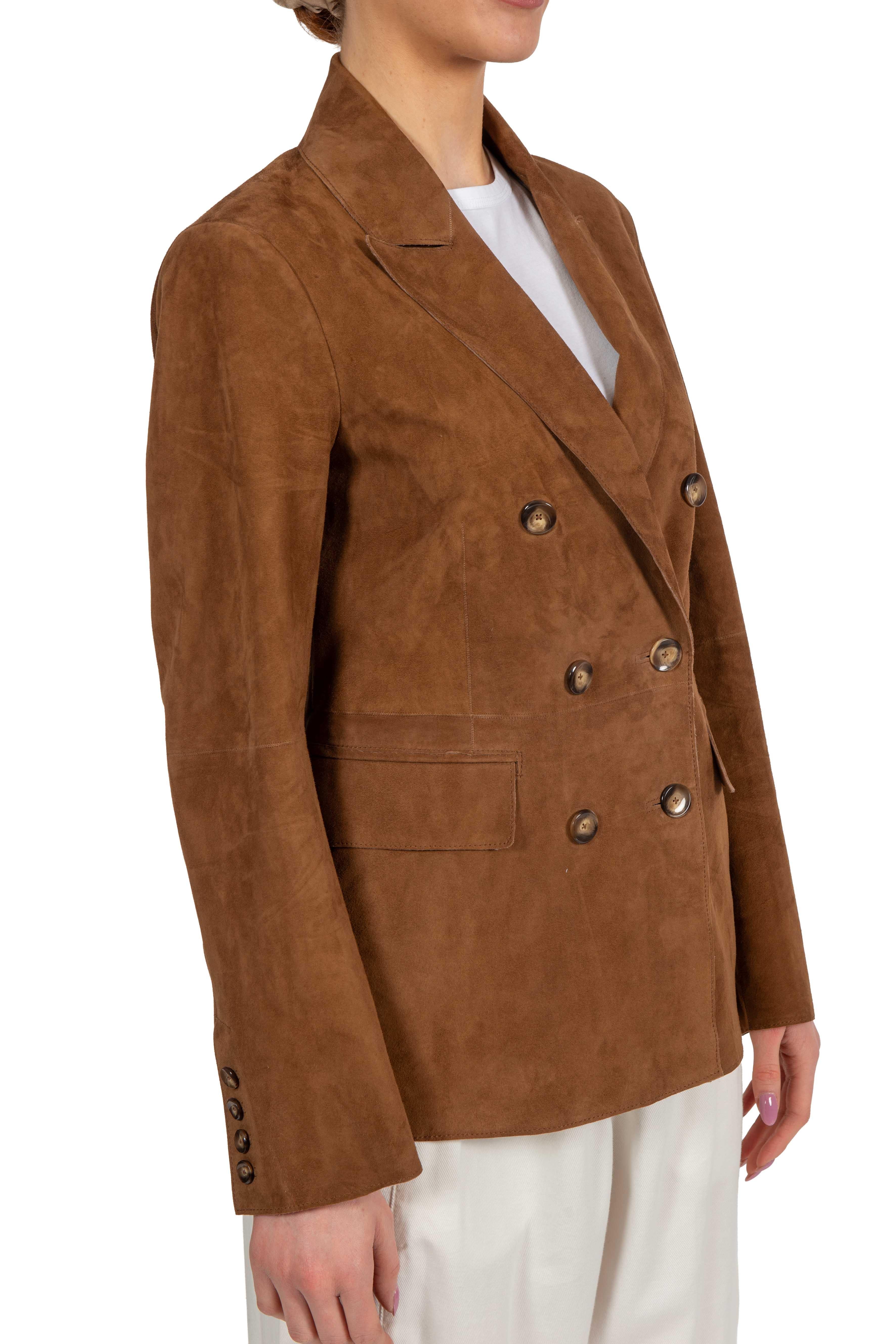 Giacca doppiopetto camoscio cuoio TIAKY TABACCO THE JACKIE LEATHERS 