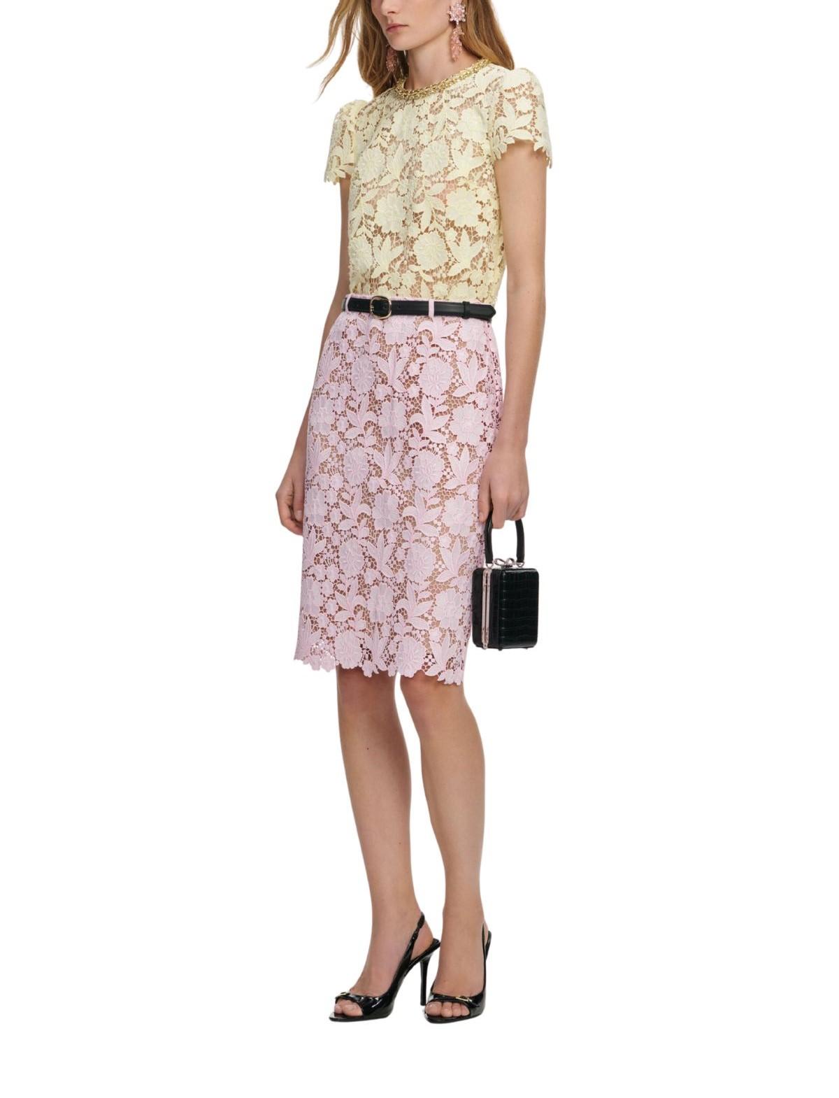 Gonna midi in pizzo rosa 182MKS PINK SELF PORTRAIT 