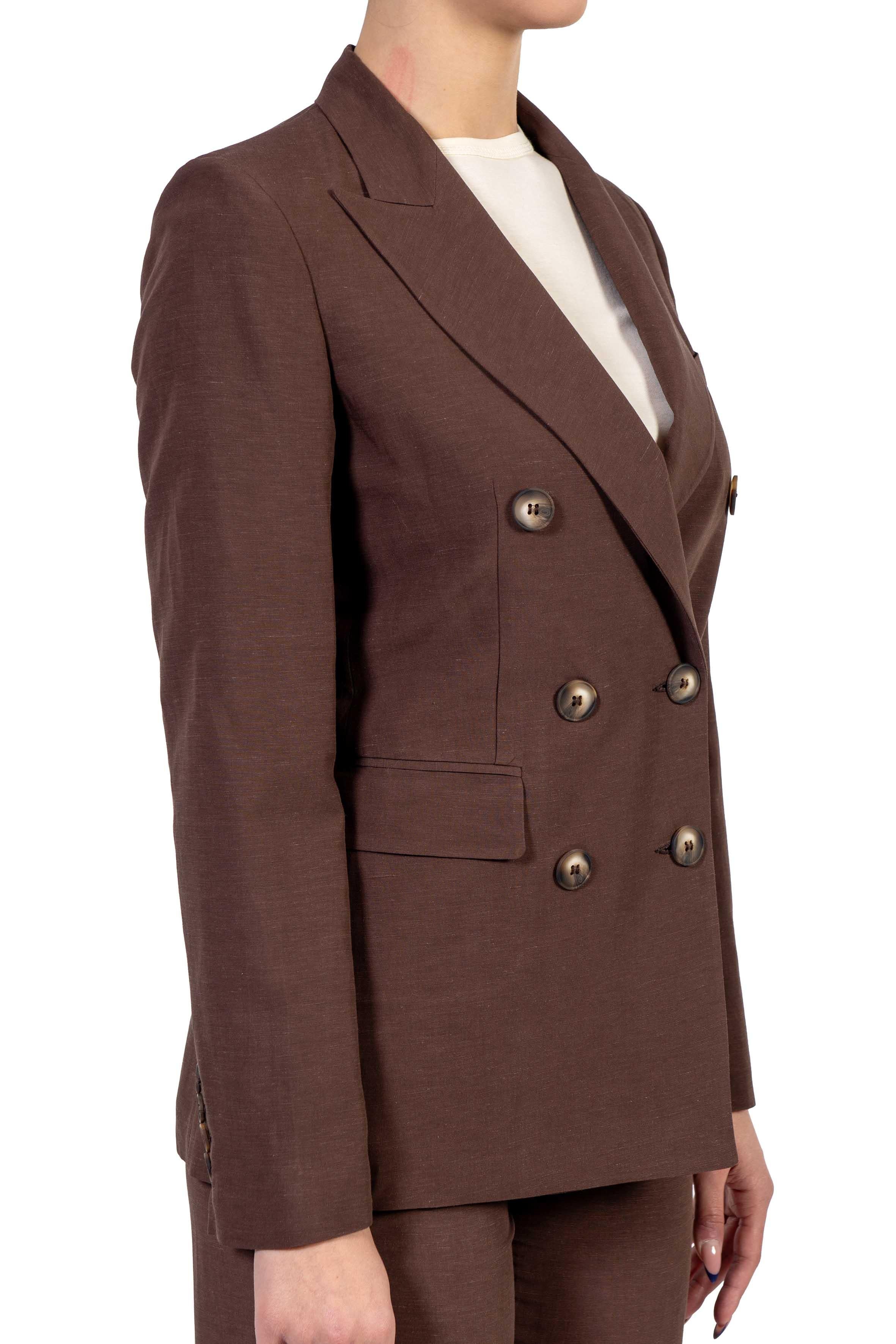 Giacca doppiopetto marrone in misto lino 3069 2973 CIOCCOLATO ALICE MILLER 