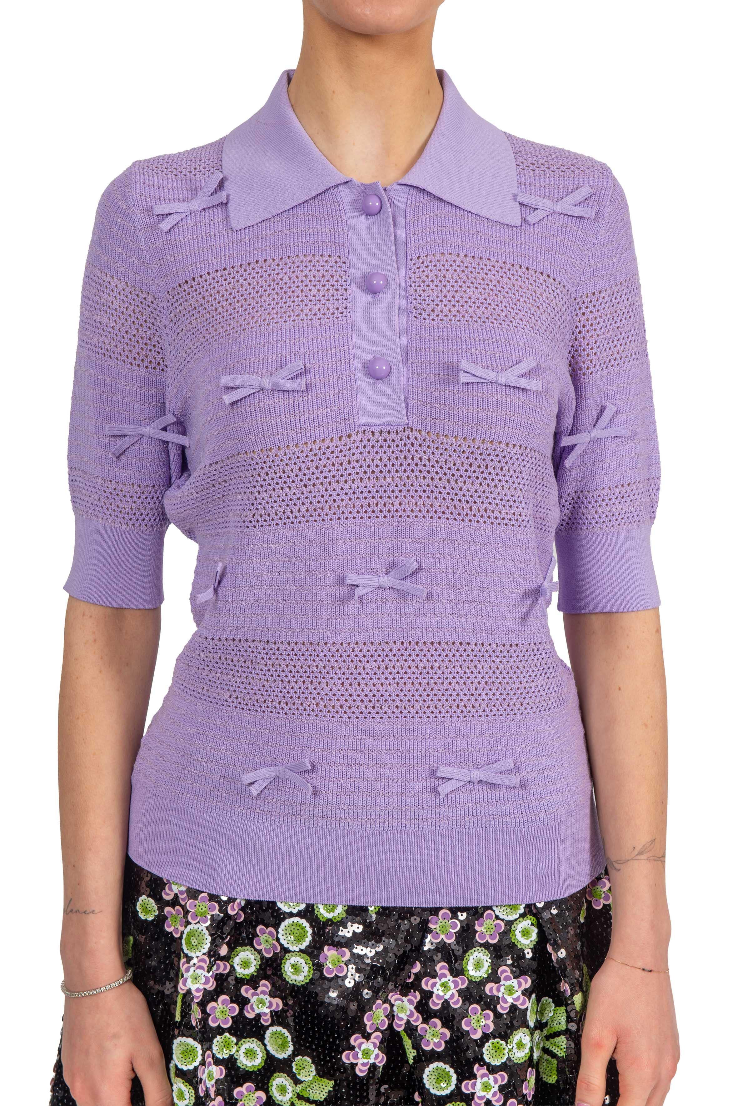 Polo in maglia lilla con decorazione a fiocchi JART POLO BABY GRAPE ESSENTIEL ANTWERP 