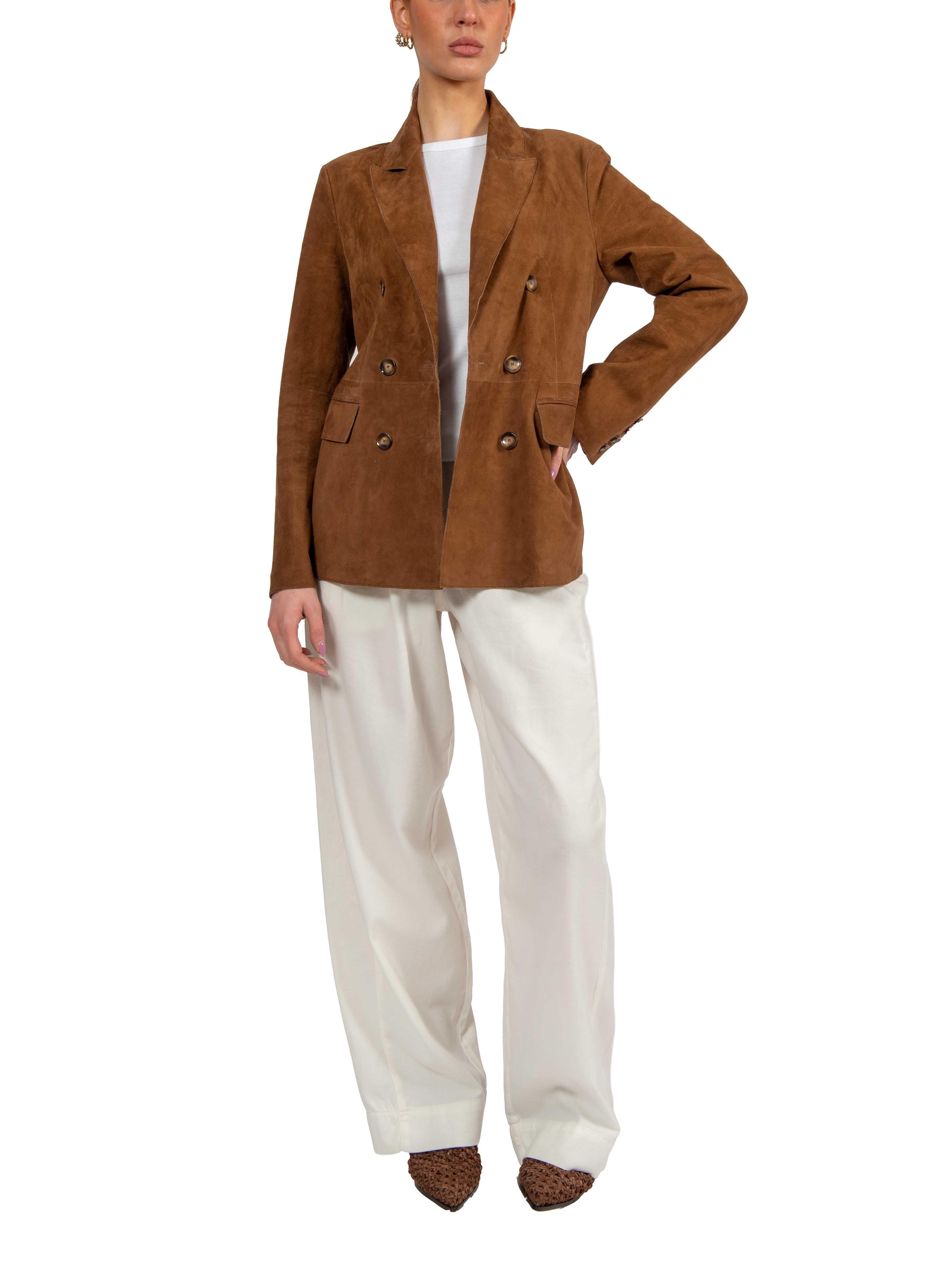 Giacca doppiopetto camoscio cuoio TIAKY TABACCO THE JACKIE LEATHERS 