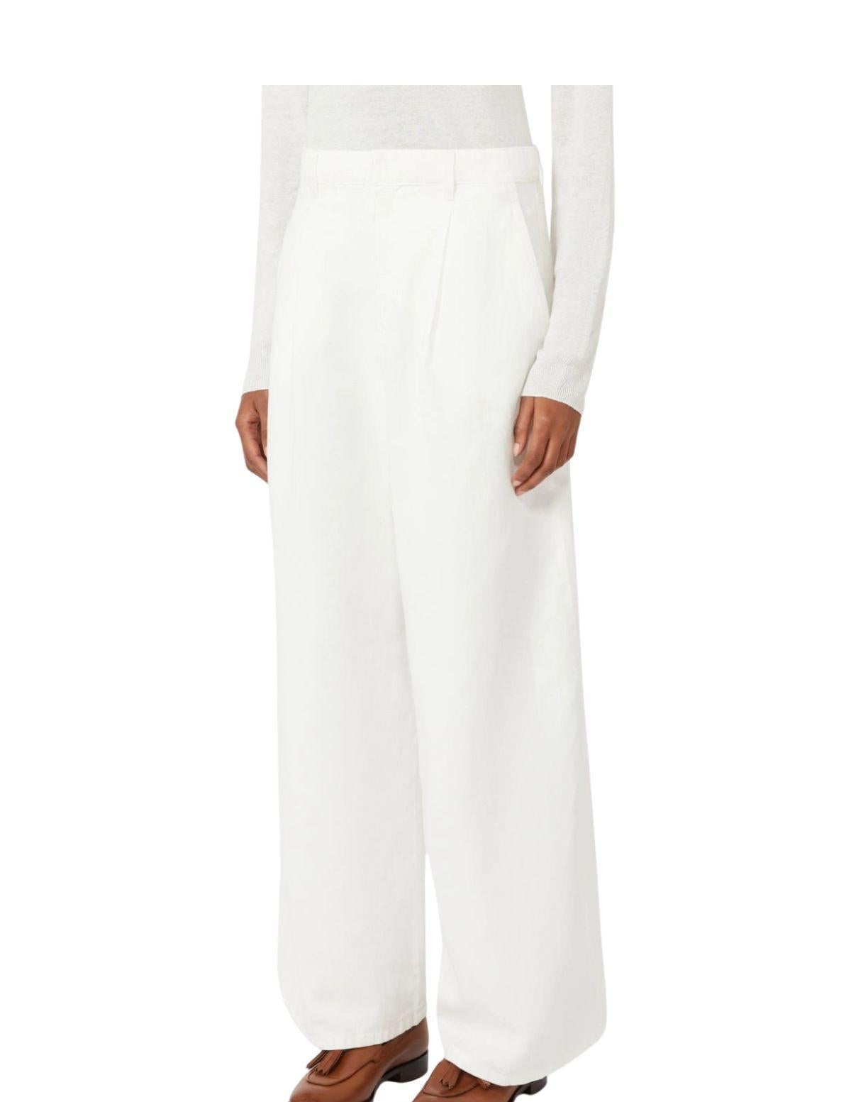 Pantalone Aloa ampio in cotone e lino - Bianco ALOA 001 MAX MARA 