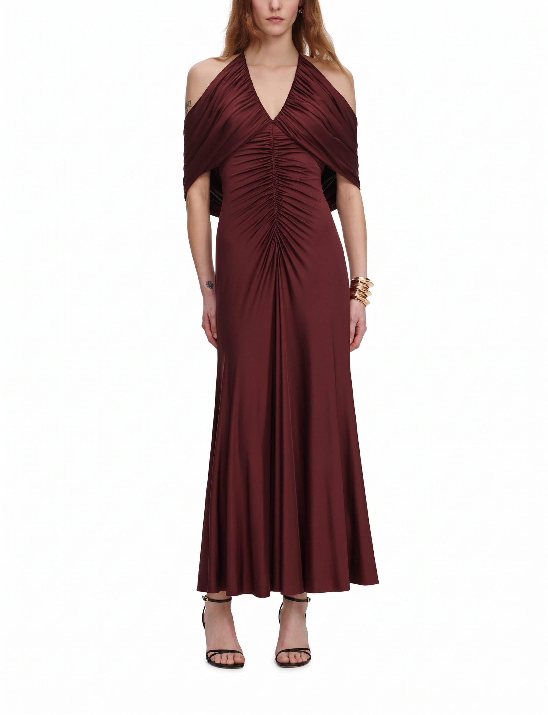 Abito midi in jersey marrone drappeggiato 161M BROWN SELF PORTRAIT 