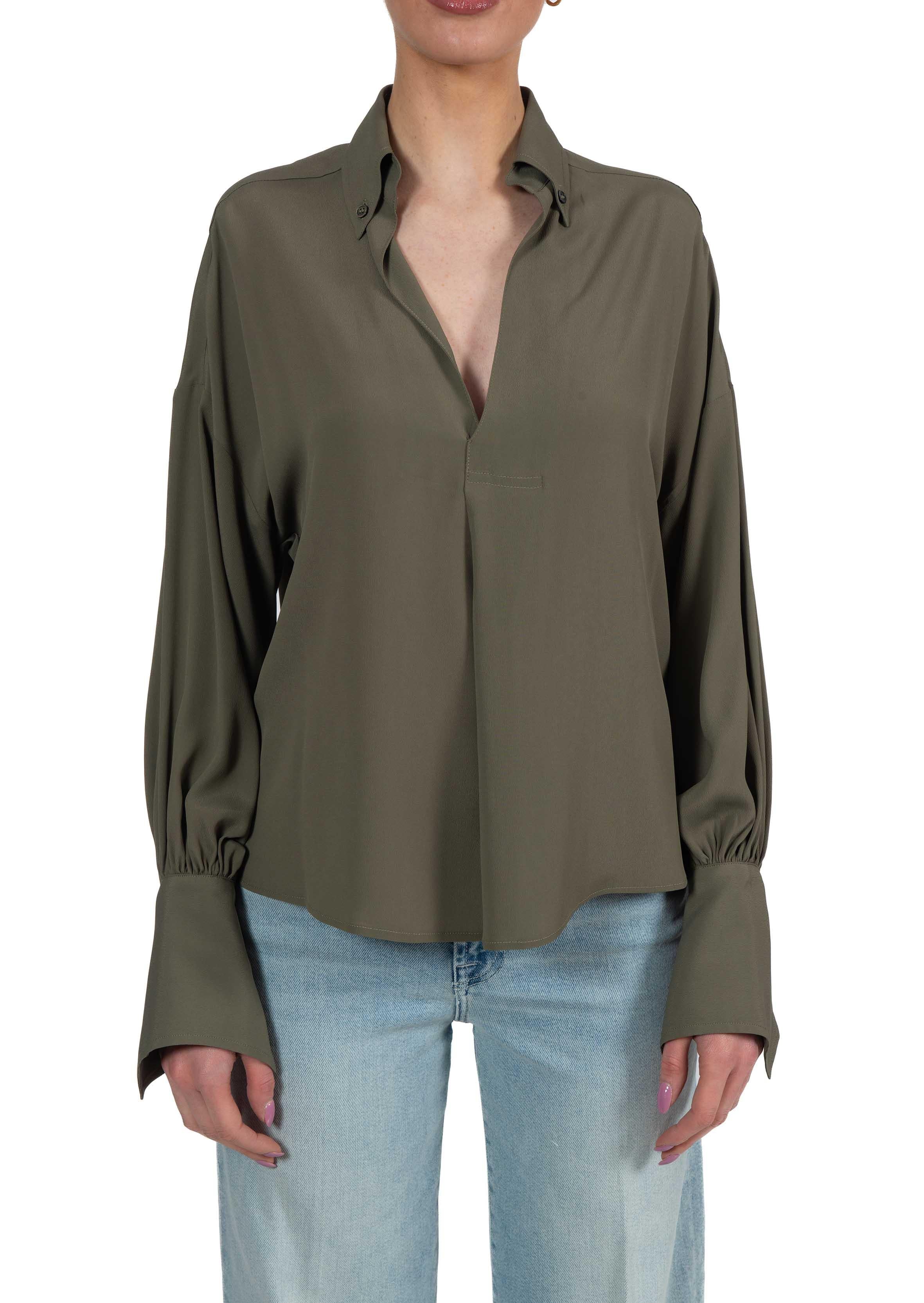 Blusa verde militare scollo a V.<BR/> 4032 4057 MILITARE ALICE MILLER 