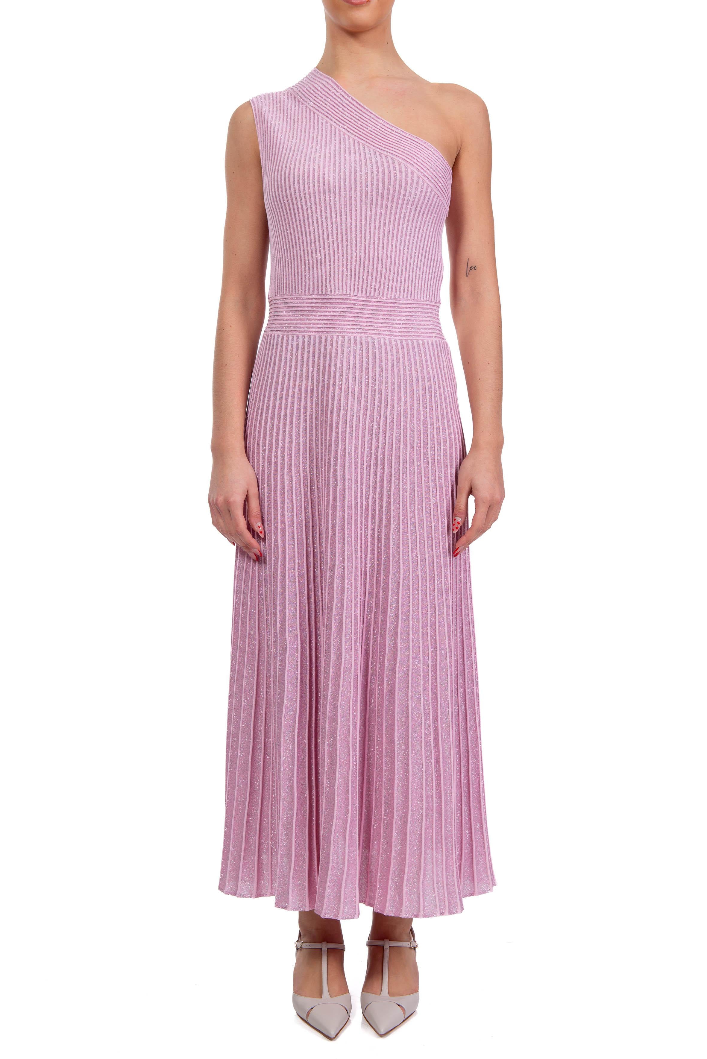 Abito monospalla in lurex rosa 60221 14 AZALEA D.EXTERIOR 
