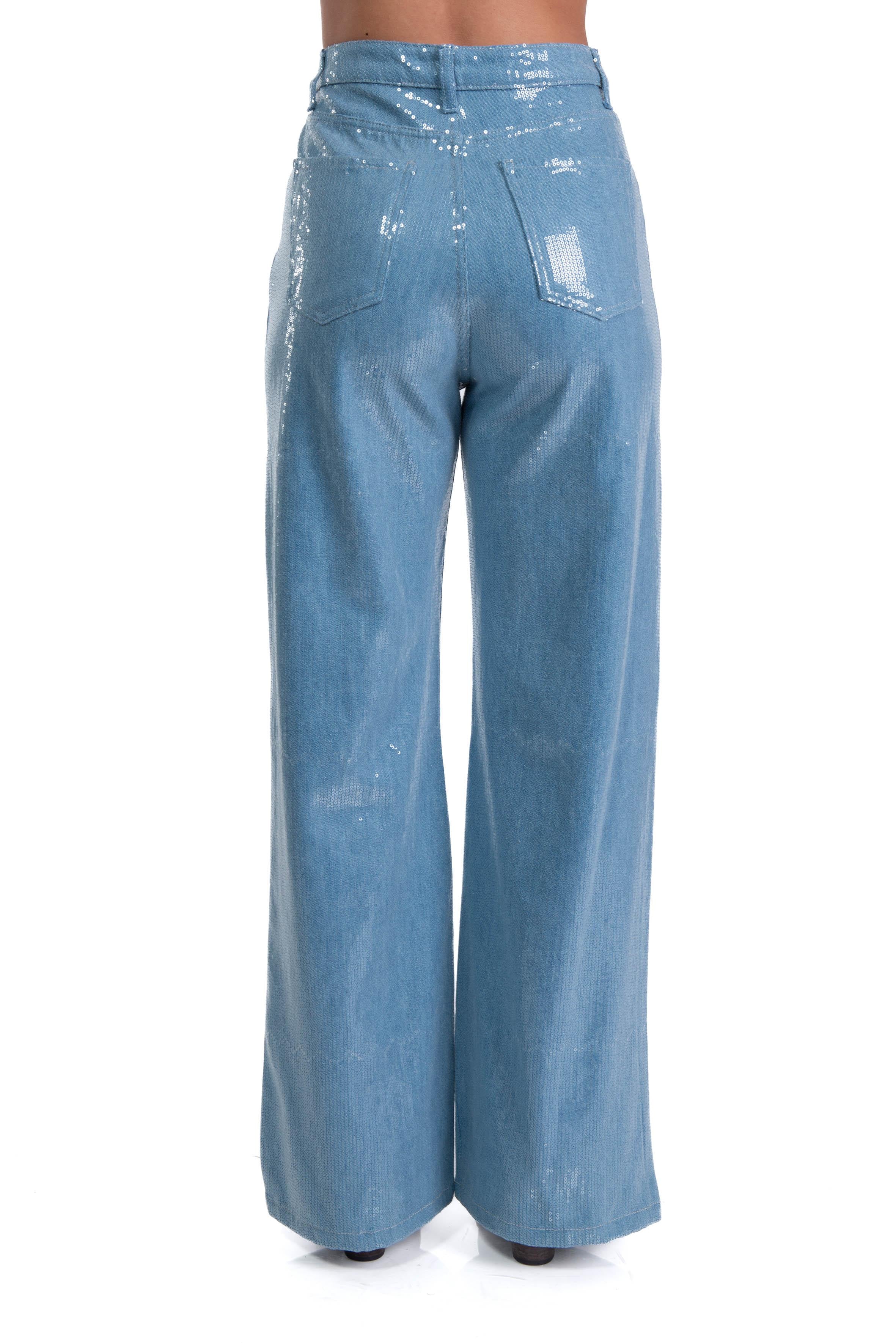 Jeans palazzo  paillettes celeste 40824-40 DENIM ACQUA FEDERICA TOSI 