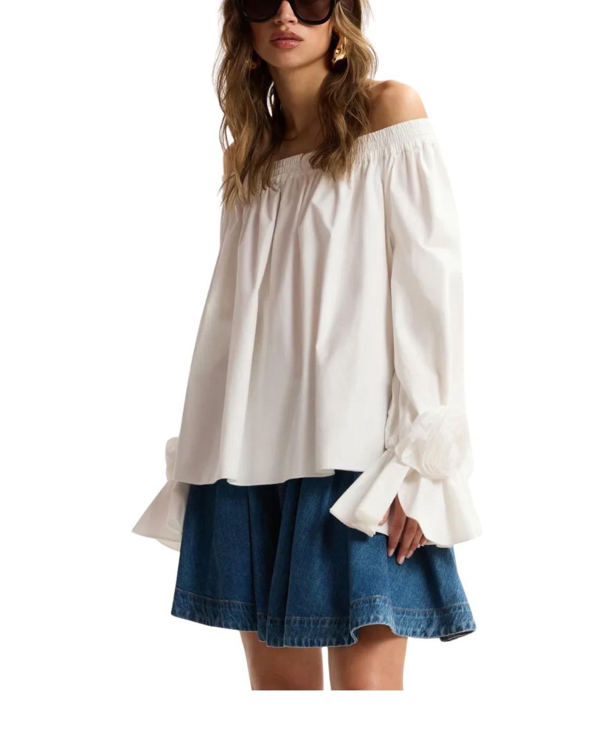 Blusa in cotone bianco con dettagli a rosa JOFIE WHITE ESSENTIEL ANTWERP 