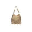 Borsa Hobo con frange traforata color sabbia