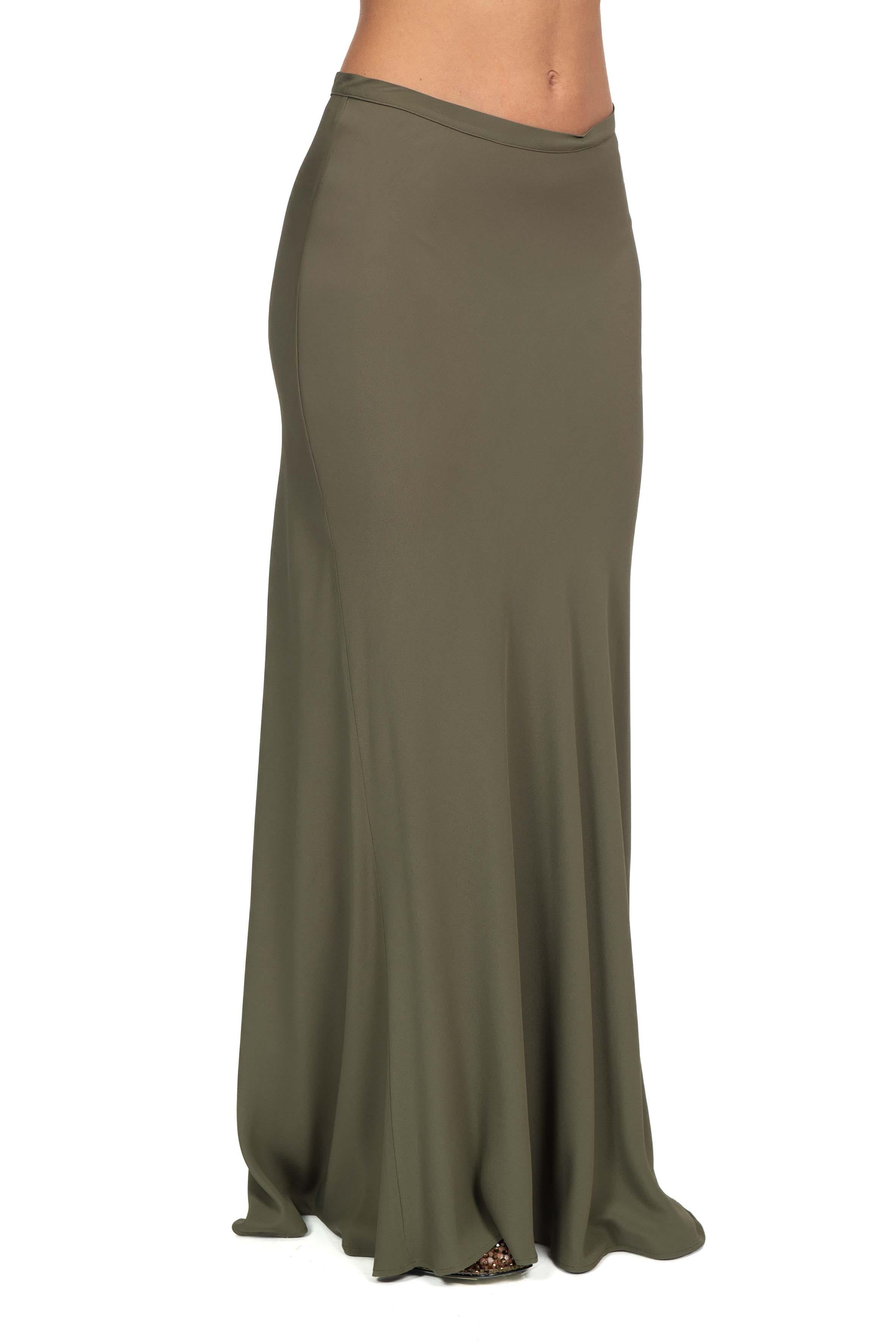Gonna lunga in crepe de chine verde militare 40702 MILITY FEDERICA TOSI 
