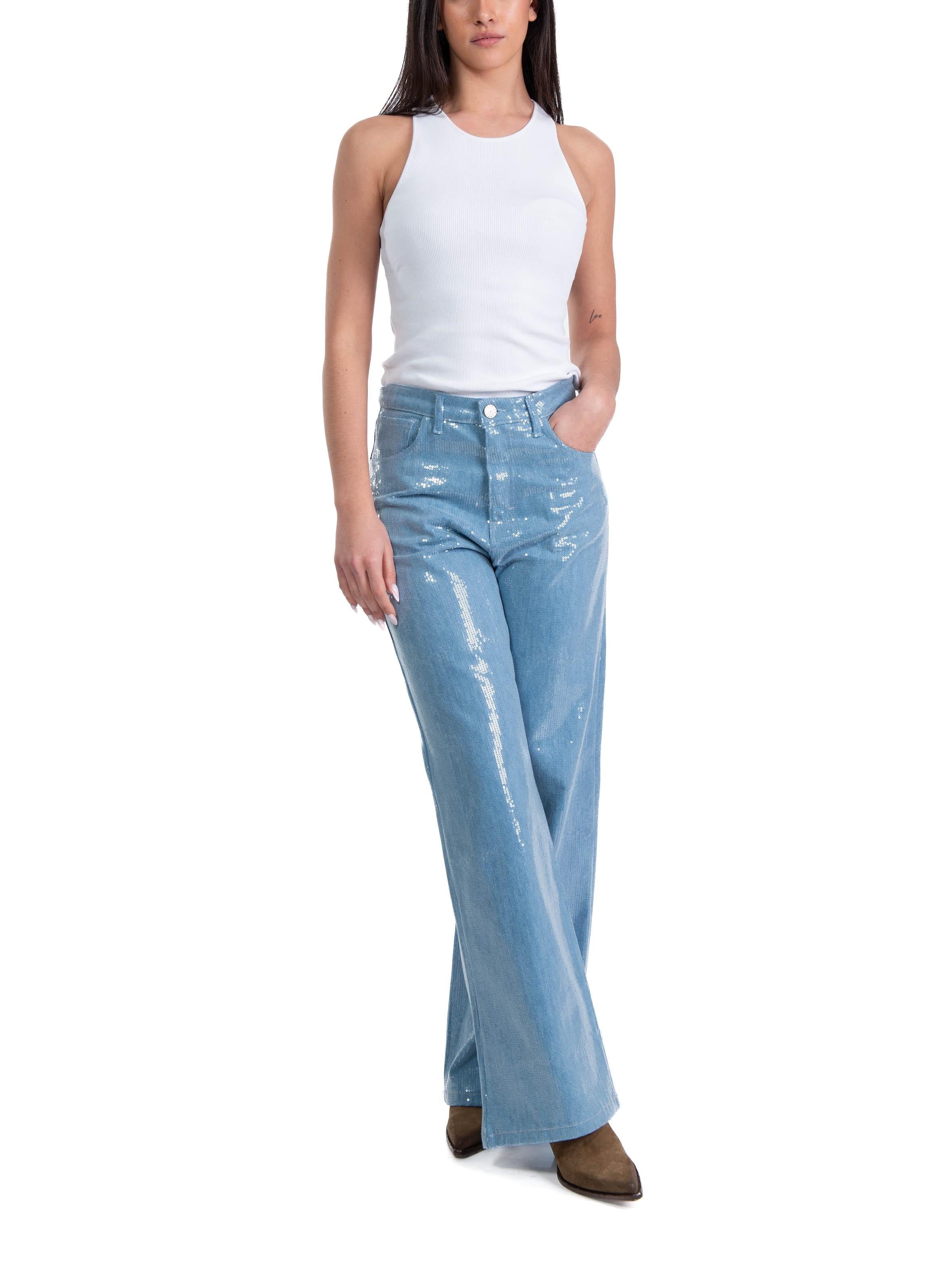 Jeans palazzo  paillettes celeste 40824-40 DENIM ACQUA FEDERICA TOSI 