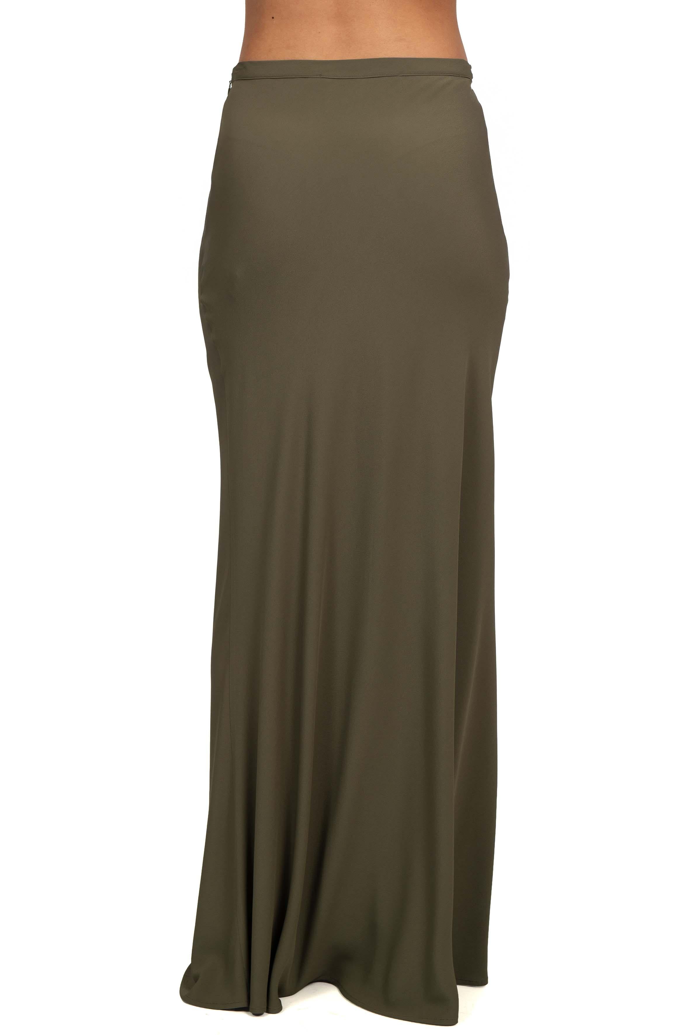 Gonna lunga in crepe de chine verde militare 40702 MILITY FEDERICA TOSI 