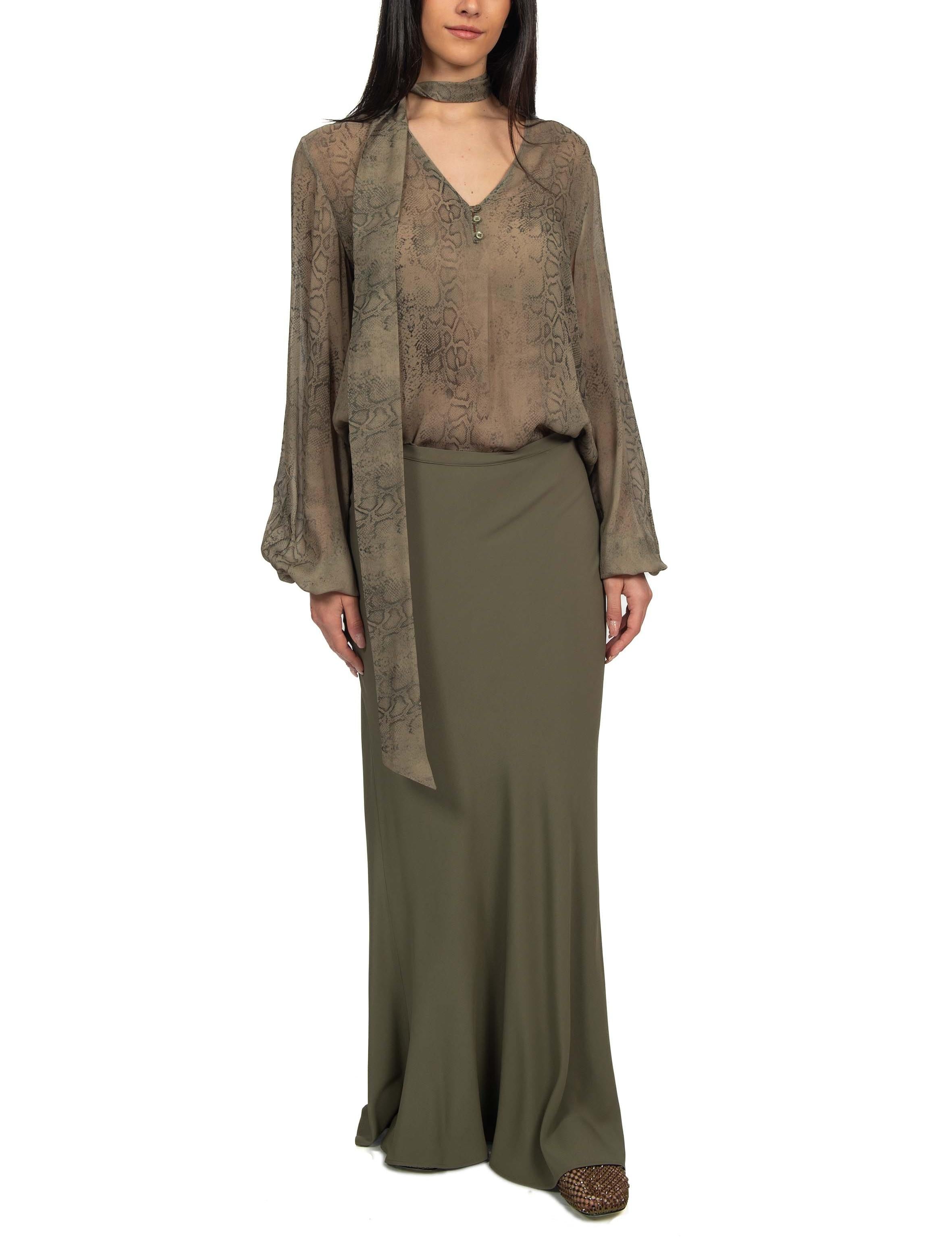 Gonna lunga in crepe de chine verde militare 40702 MILITY FEDERICA TOSI 