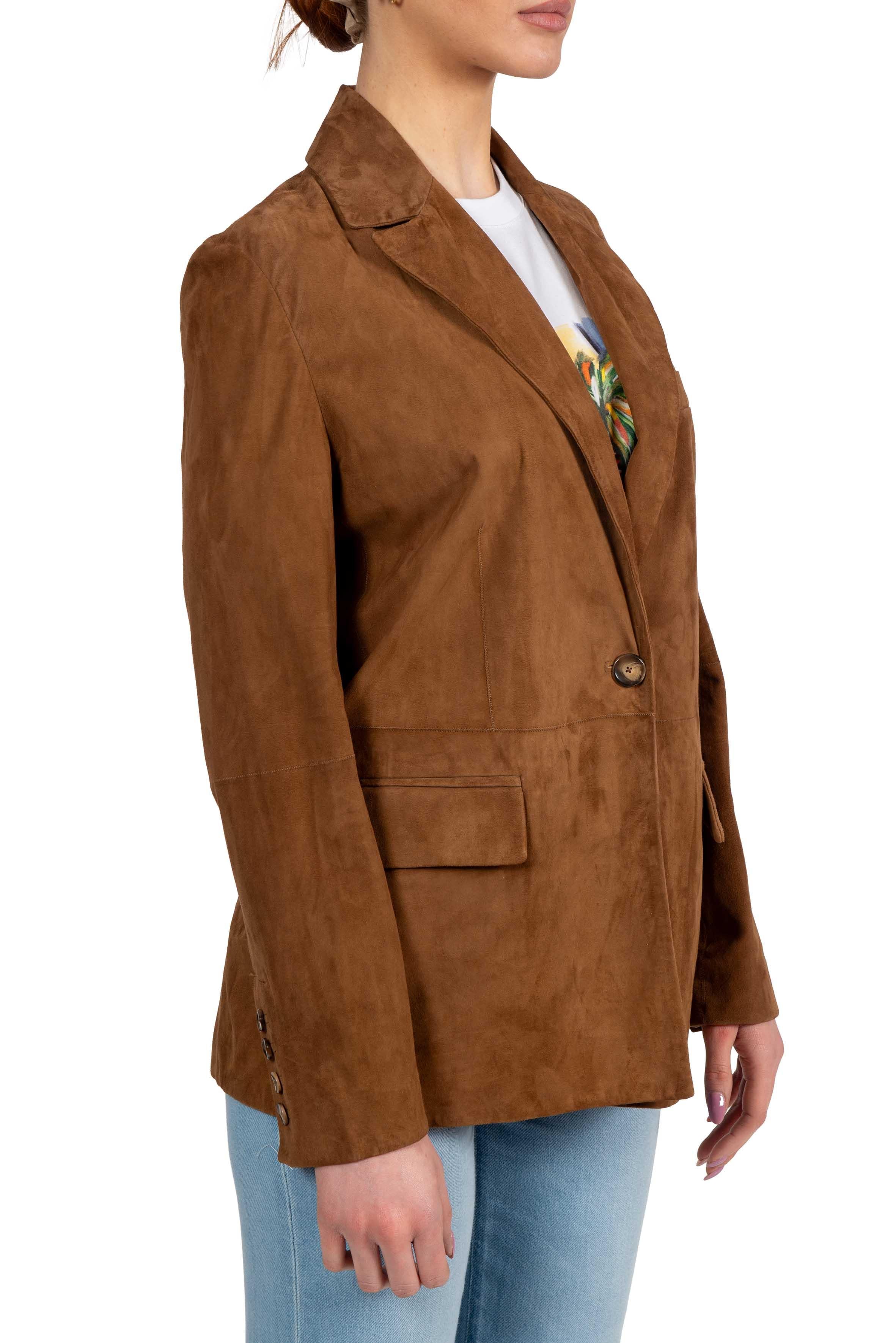 Giacca monopetto in camoscio cuoio HIPER TABACCO THE JACKIE LEATHERS 