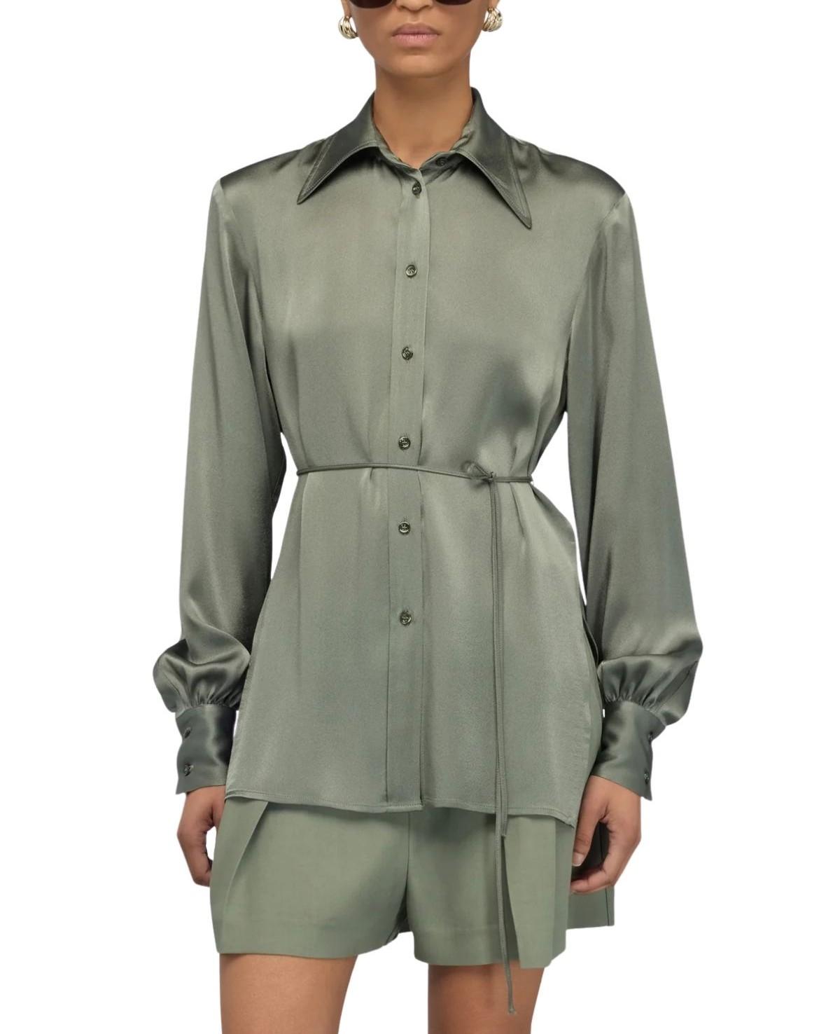 Camicia Juana in raso JUANA Y6SM13 VERDE MAREA SEMICOUTURE 