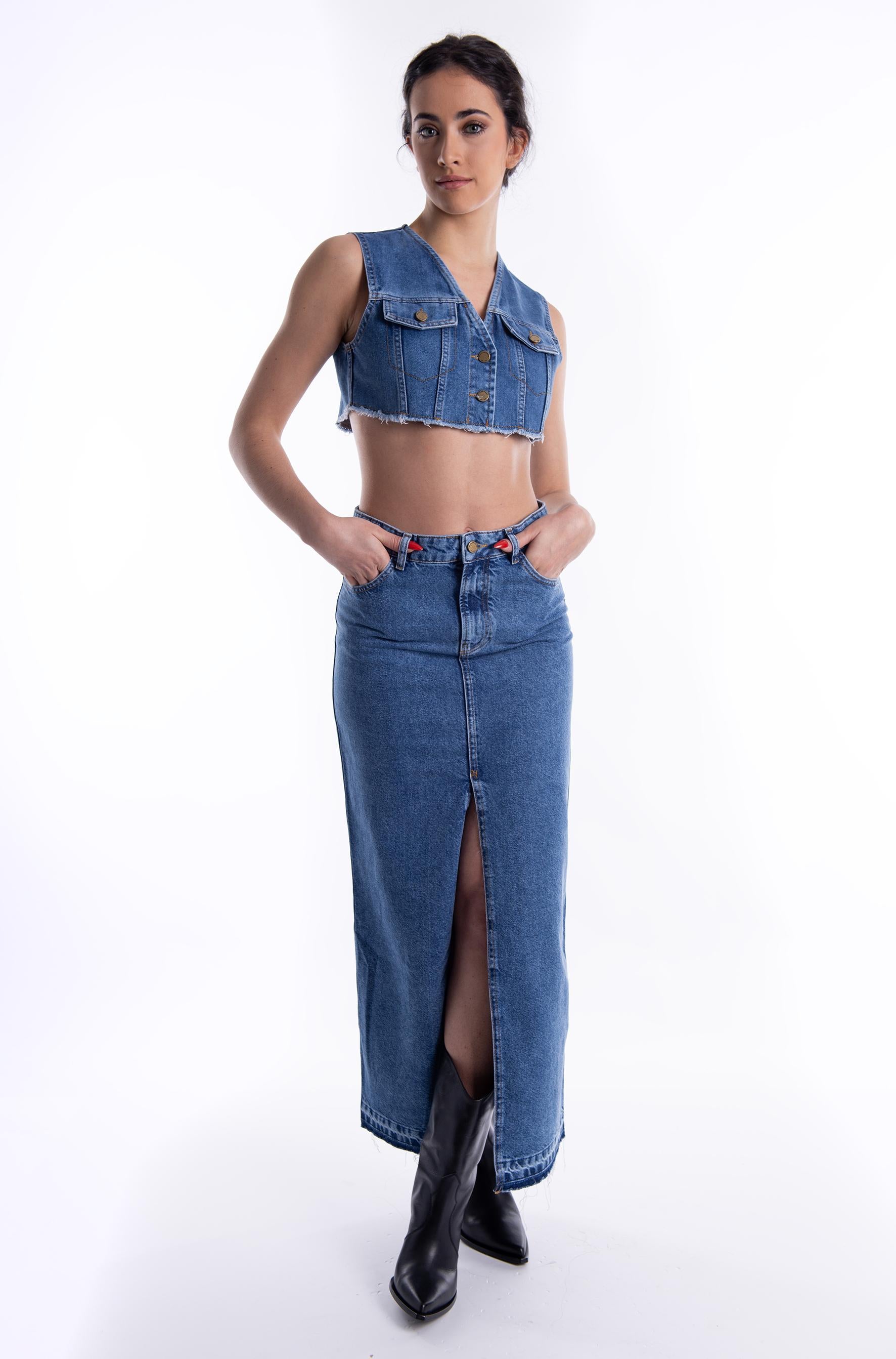 Gilet crop in denim 1001 0730 J PHILOSOPHY 