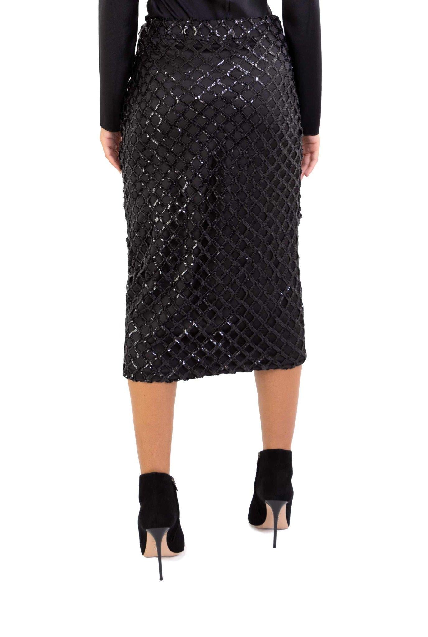Gonna midi in rete e paillettes nera GO187 N FEDERICA TOSI 