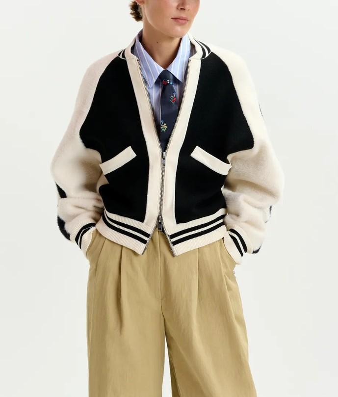 Bomber Idol in maglia bianco e nero IDOL BLACK ESSENTIEL ANTWERP 