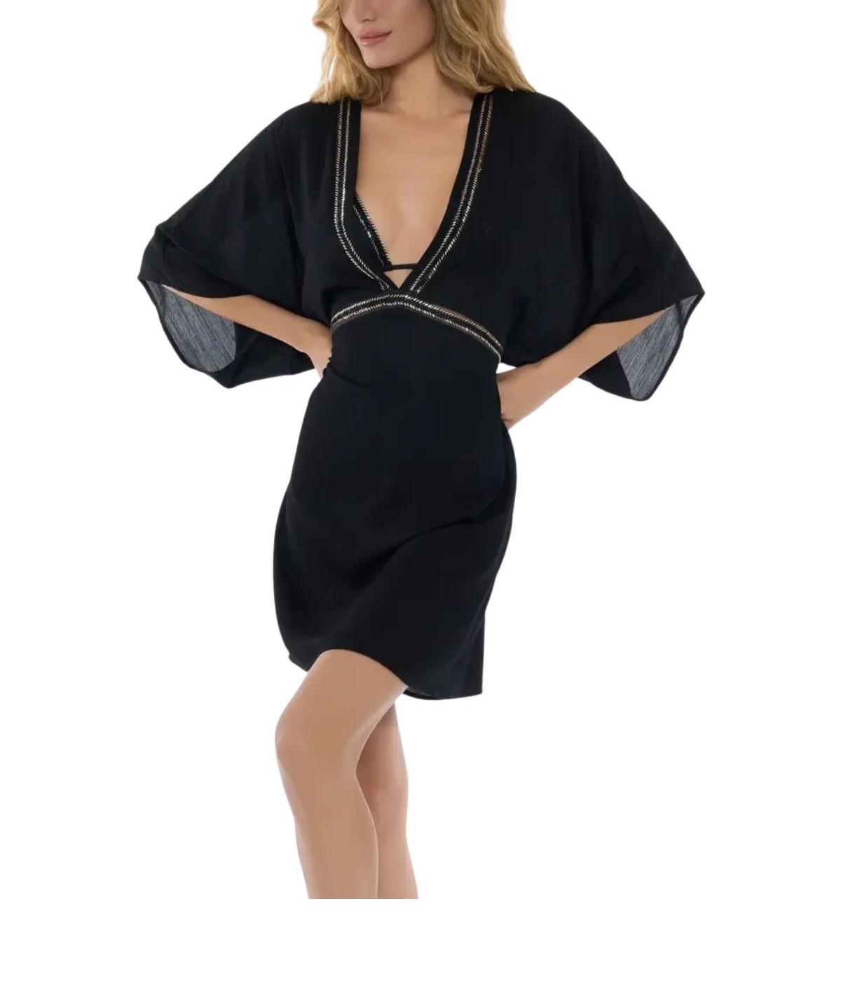Abito copricostume scollato con perline V6062D NERO MIss bikini 