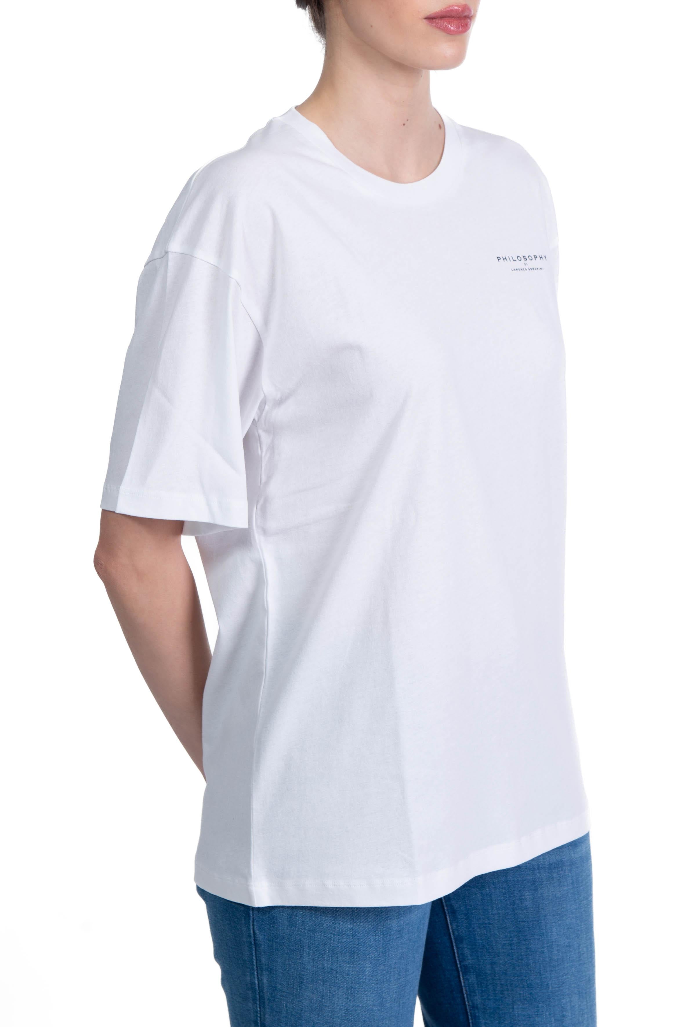 t-shirt  in jersey organico riciclato bianca con stampa blu 0704 0744 1001 fantasia bianco PHILOSOPHY 