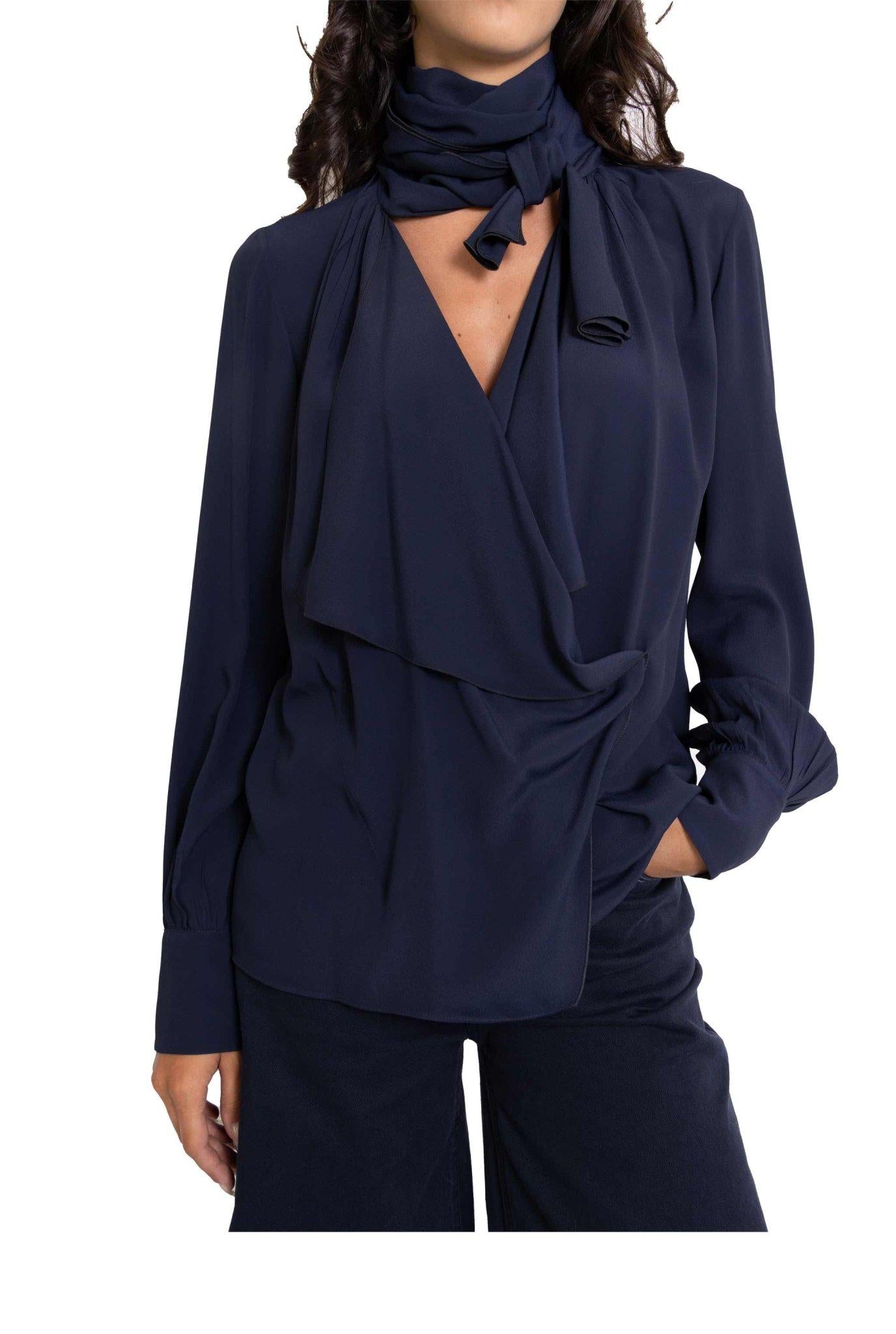 Blusa blu con drappeggio frontale G081 5111 B N° 21 