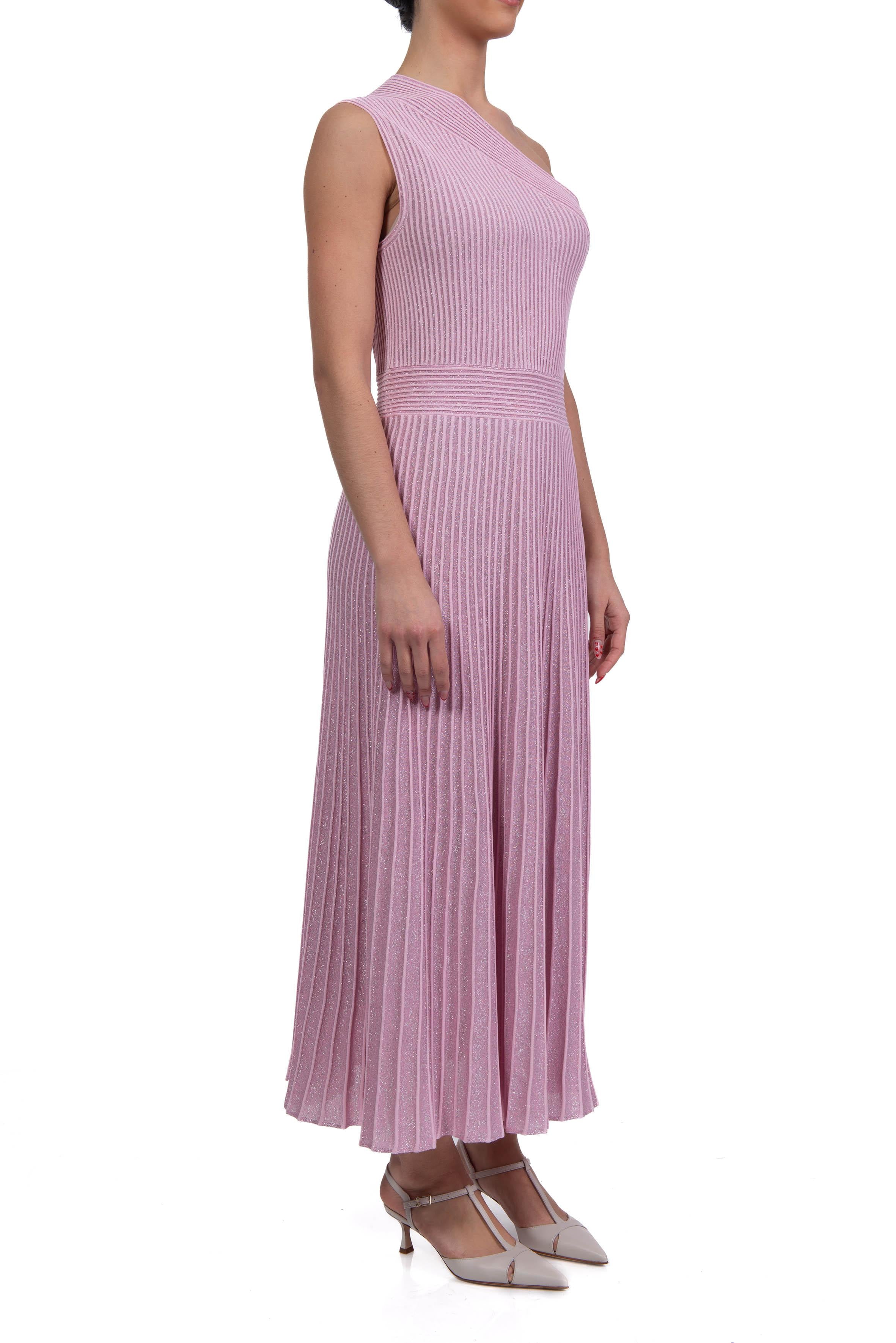 Abito monospalla in lurex rosa 60221 14 AZALEA D.EXTERIOR 