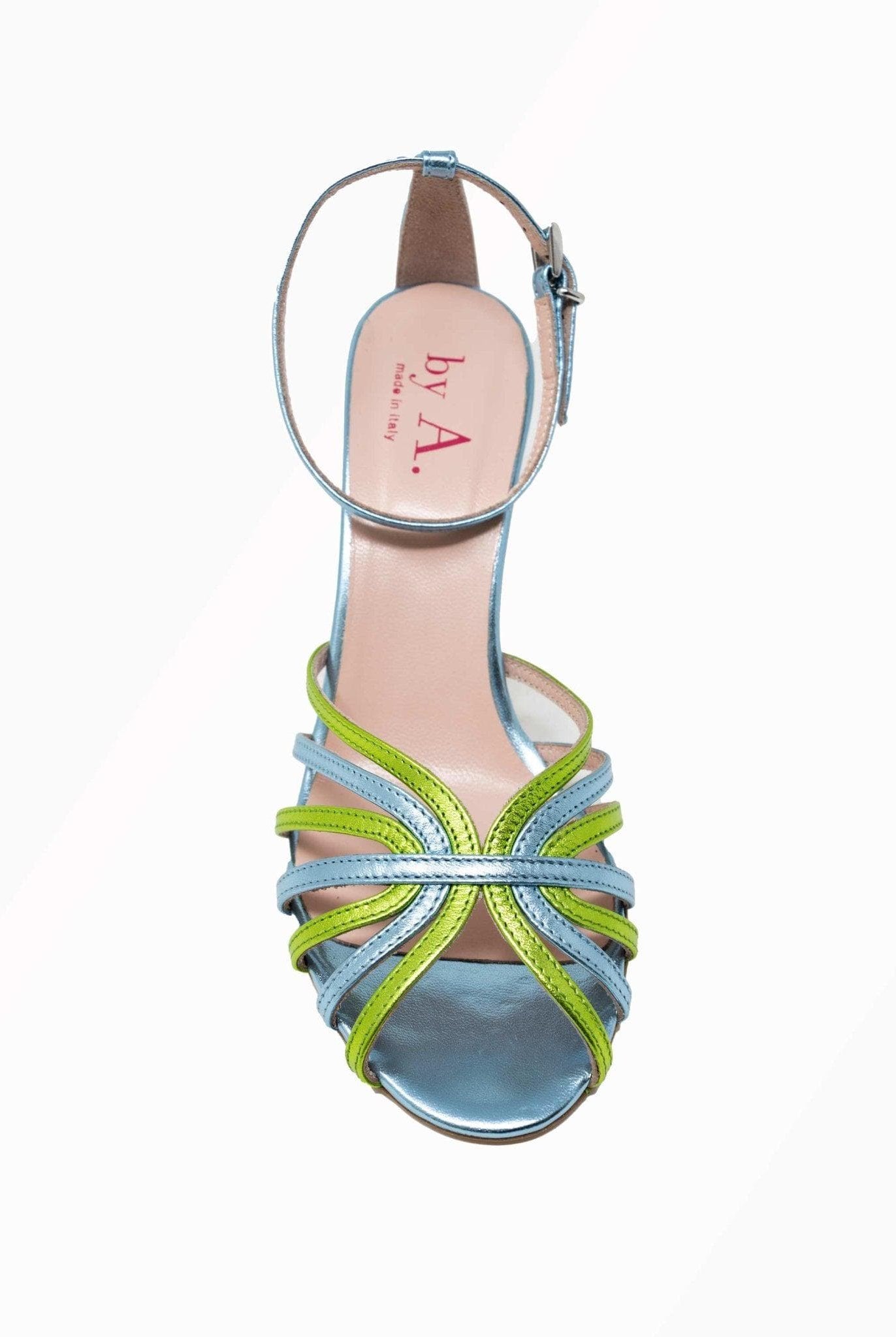 Sandalo a fasce bicolore laminato celeste- BY.A -Giorgioquinto