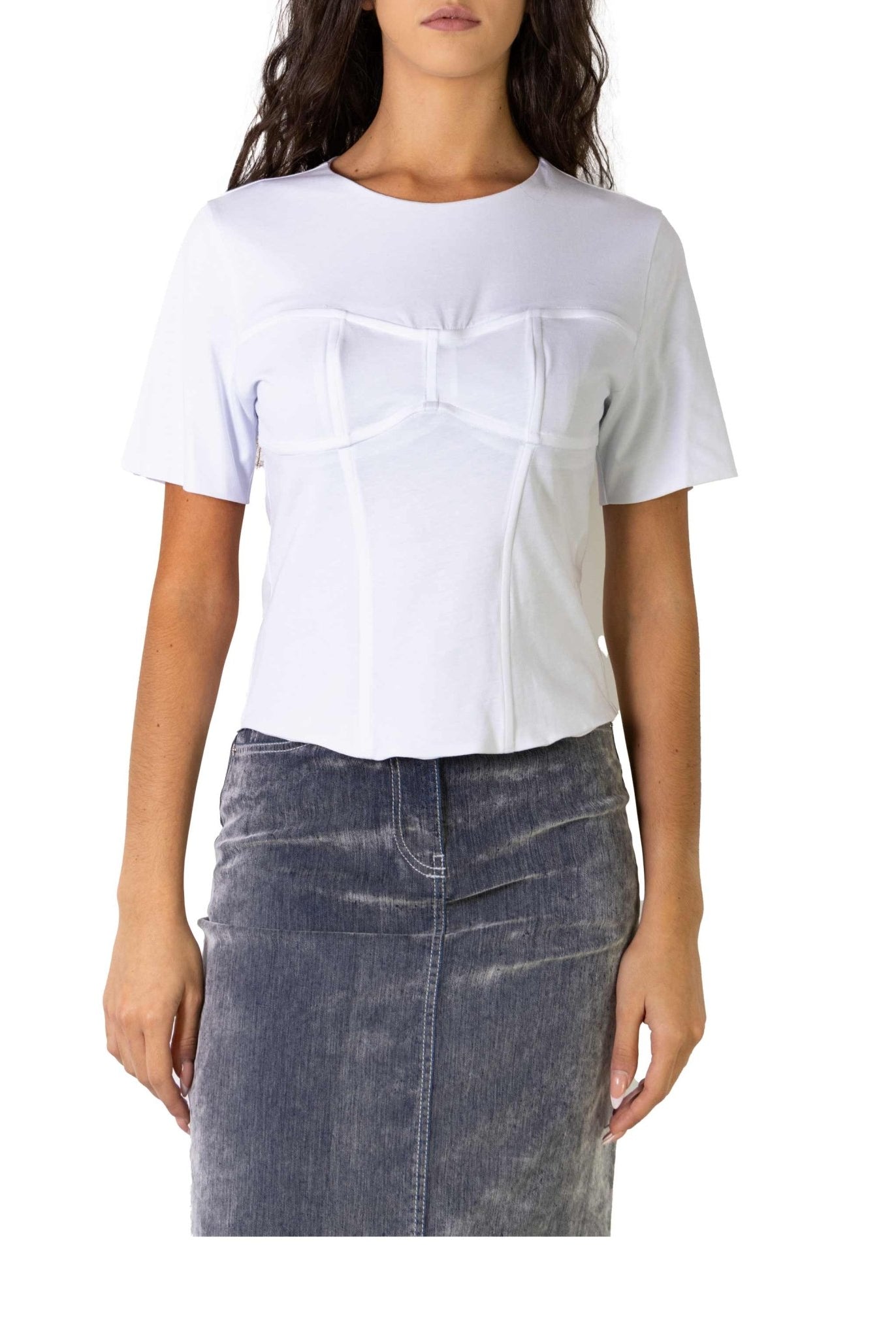 T-shirt bianca con dettaglio corsetto- Federica Tosi -Giorgioquinto