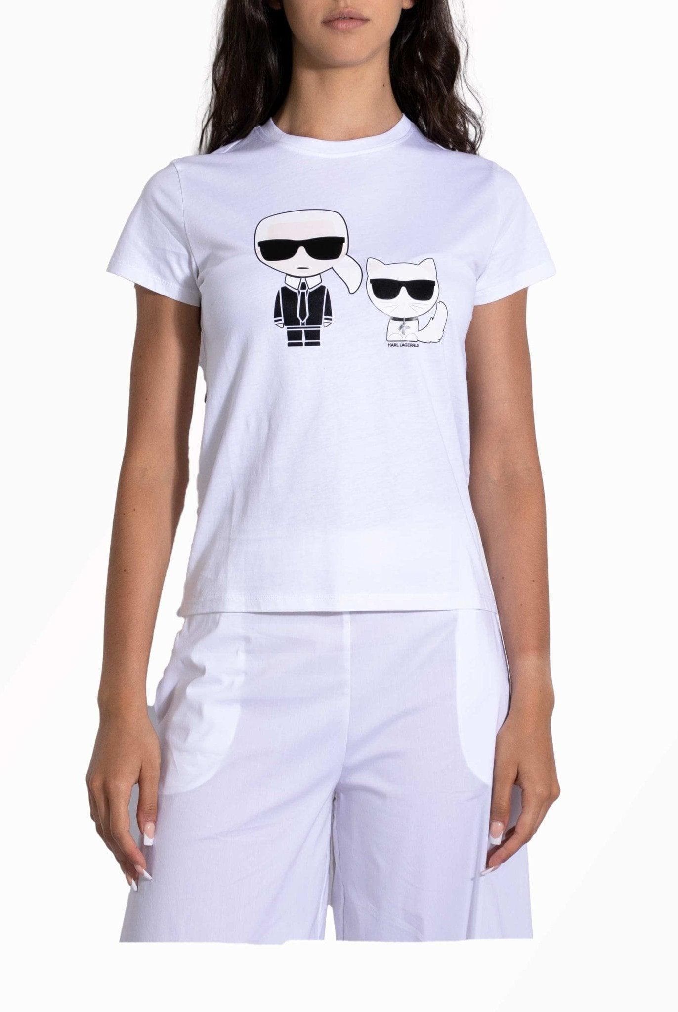 T-shirt con stampa Karl e Choupette- Karl Lagerfeld -Giorgioquinto