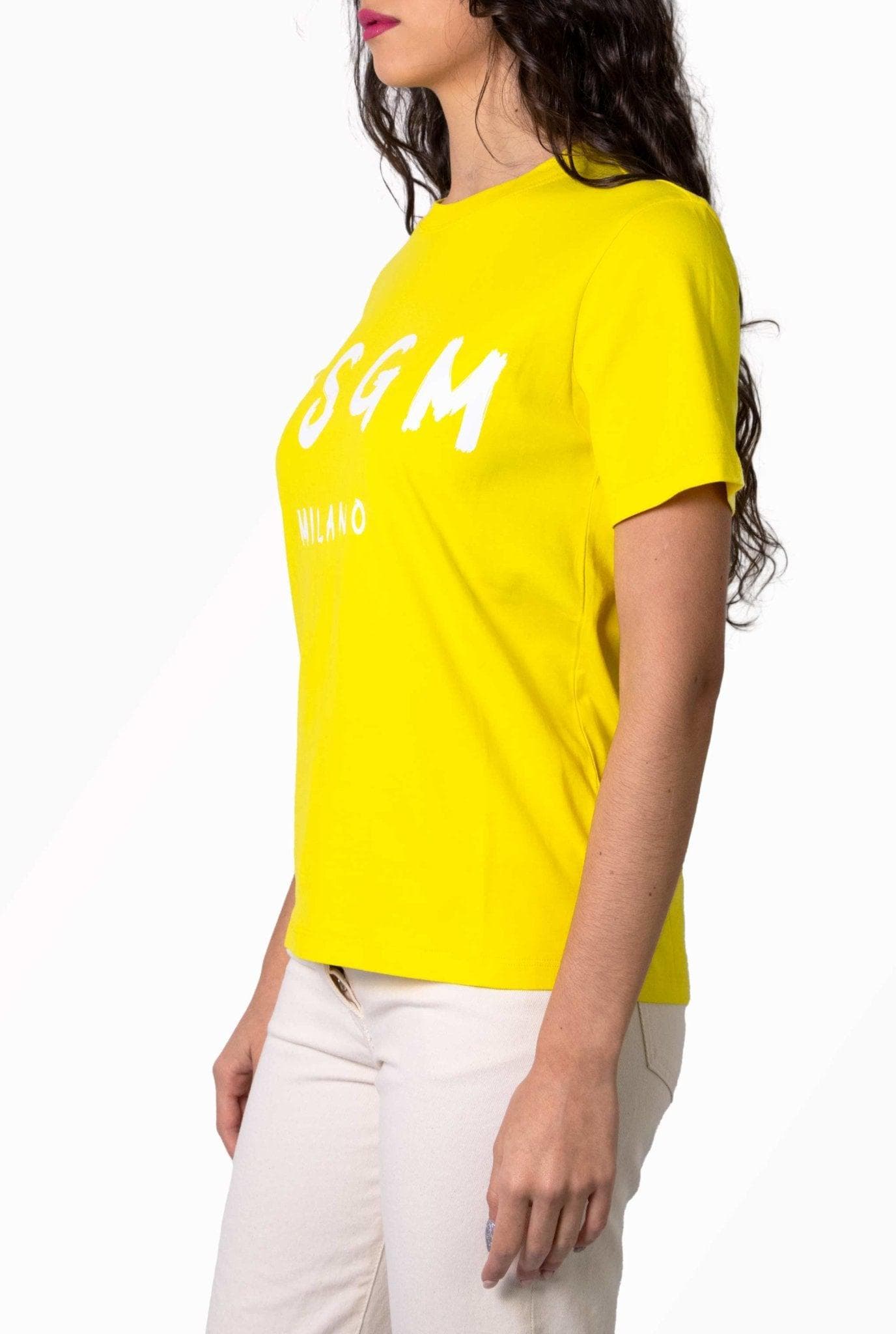 T-shirt gialla con stampa logo- MSGM -Giorgioquinto