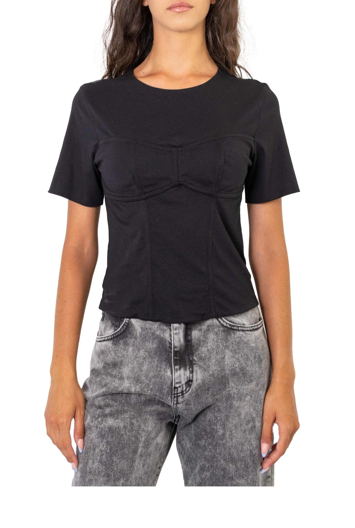 T-shirt nera con dettaglio corsetto- Federica Tosi -Giorgioquinto